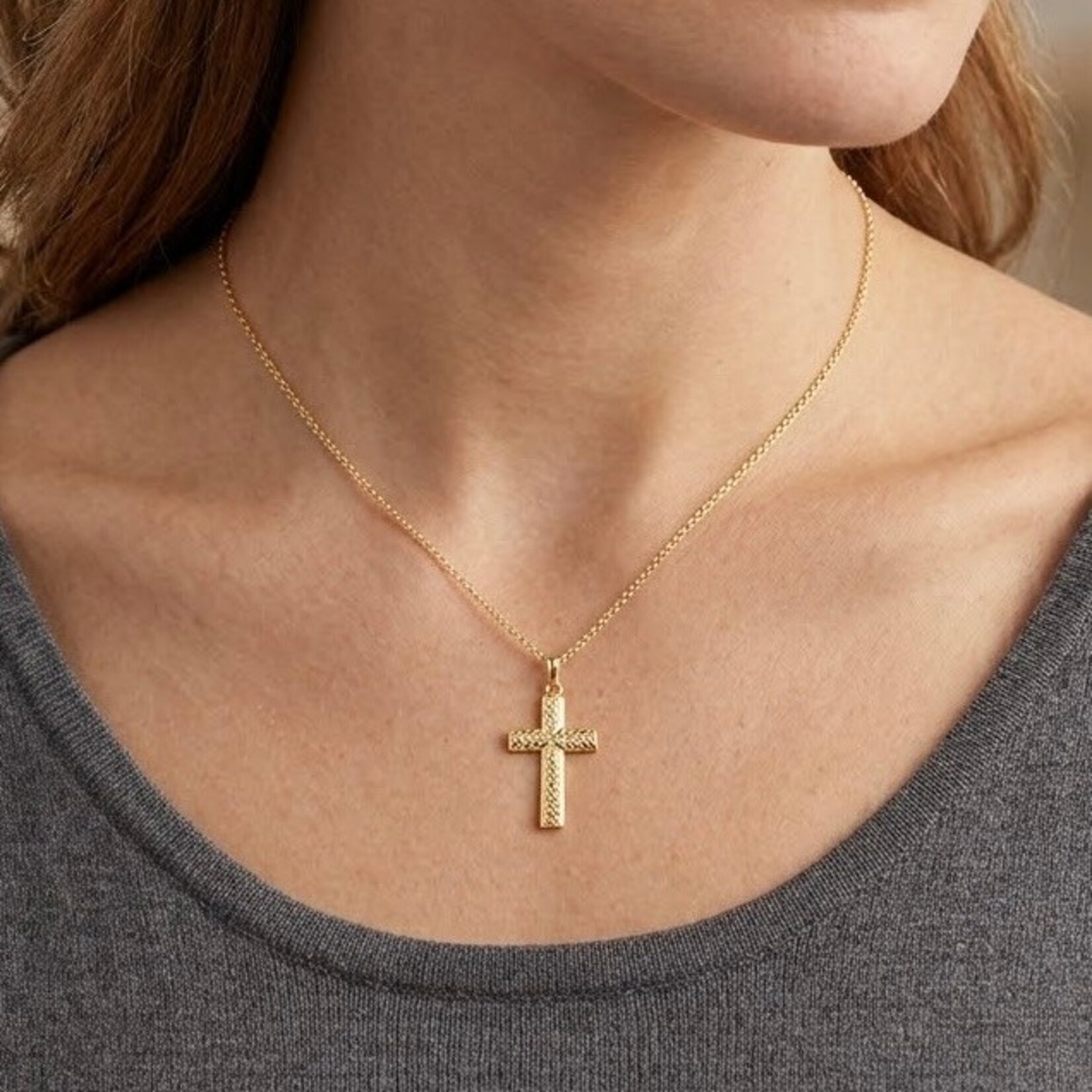 14K Yellow Gold Reversible Textured/Polished Cross Pendant