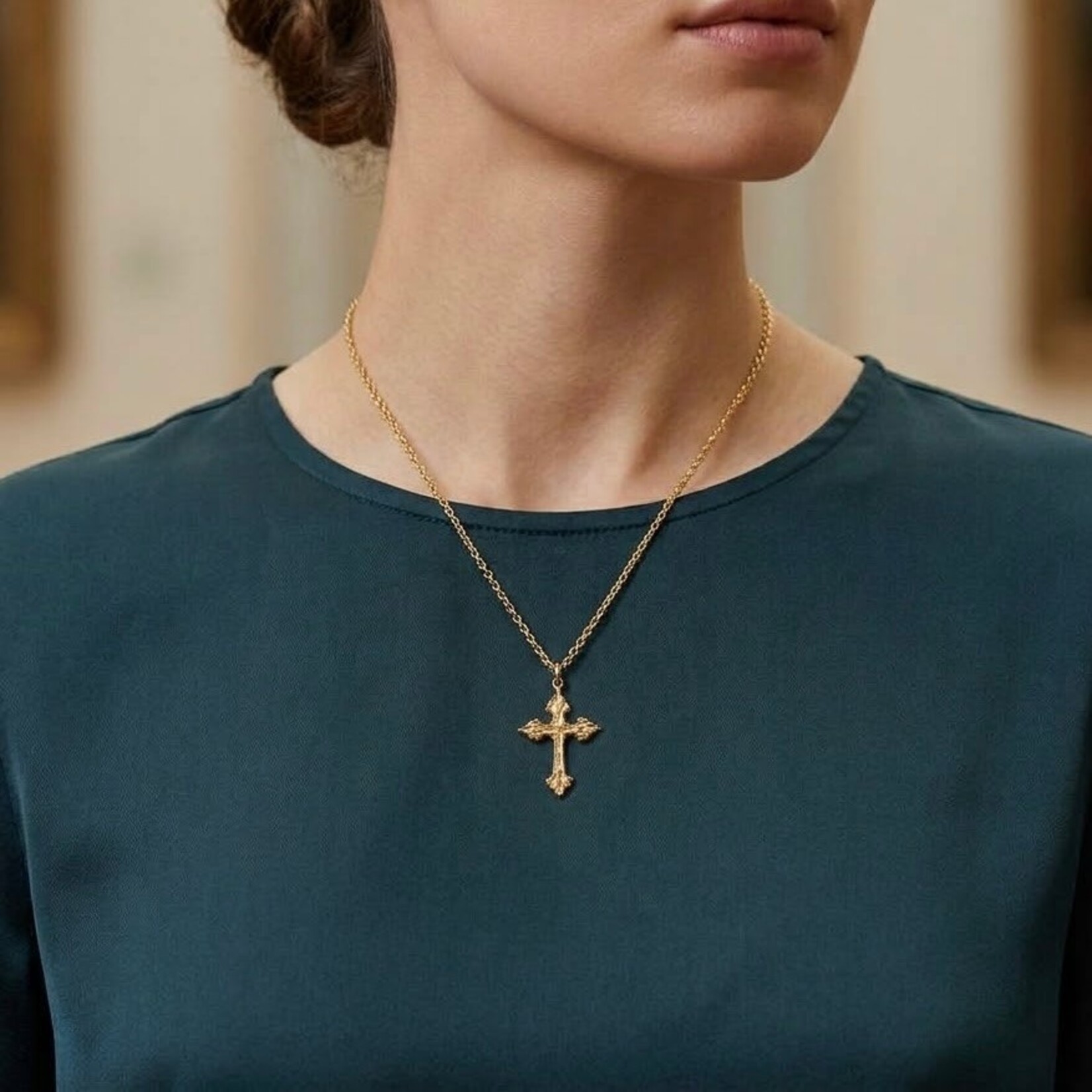 14K Yellow Gold Carved Italian Cross
