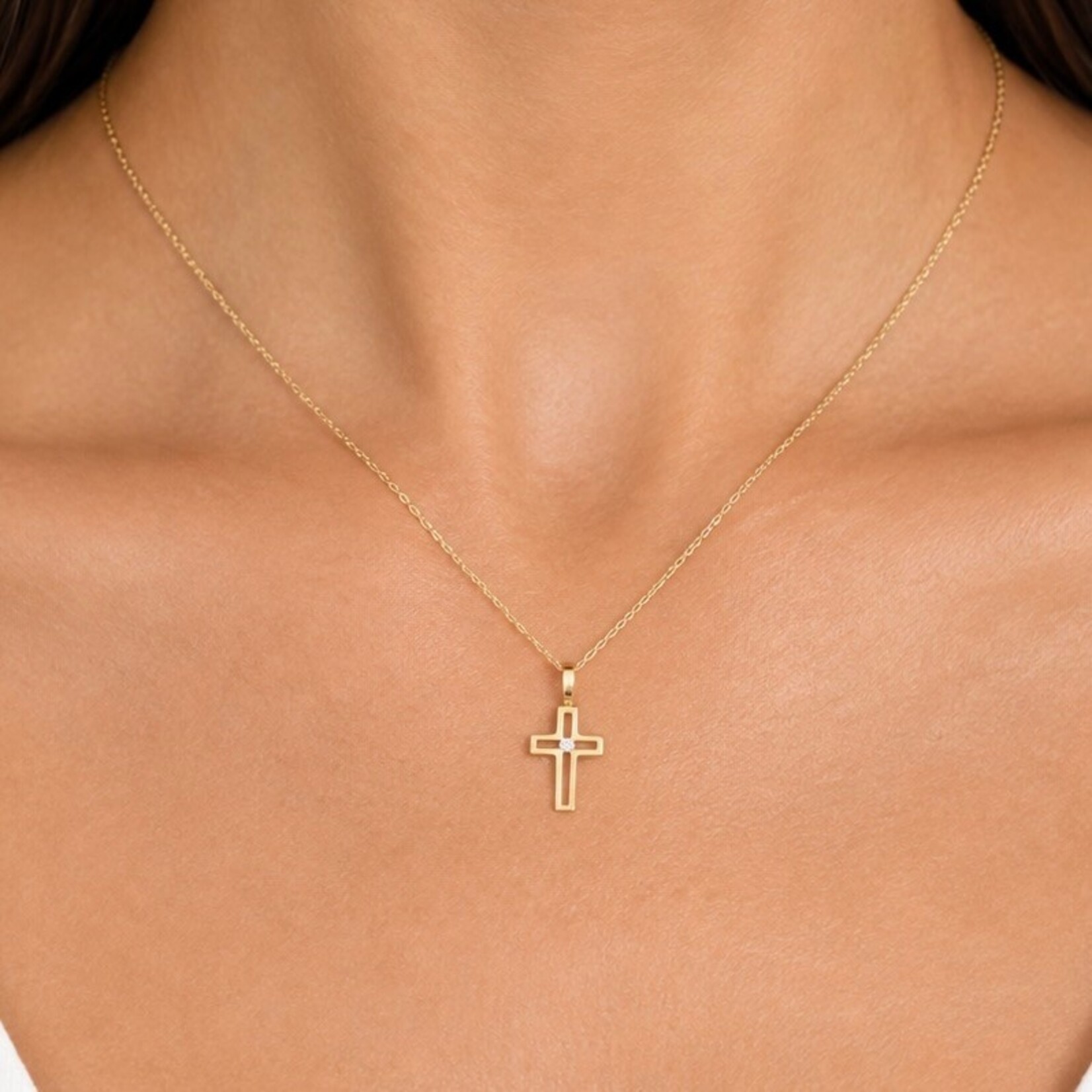 14K Yellow Gold Diamond Block Cross Pendant