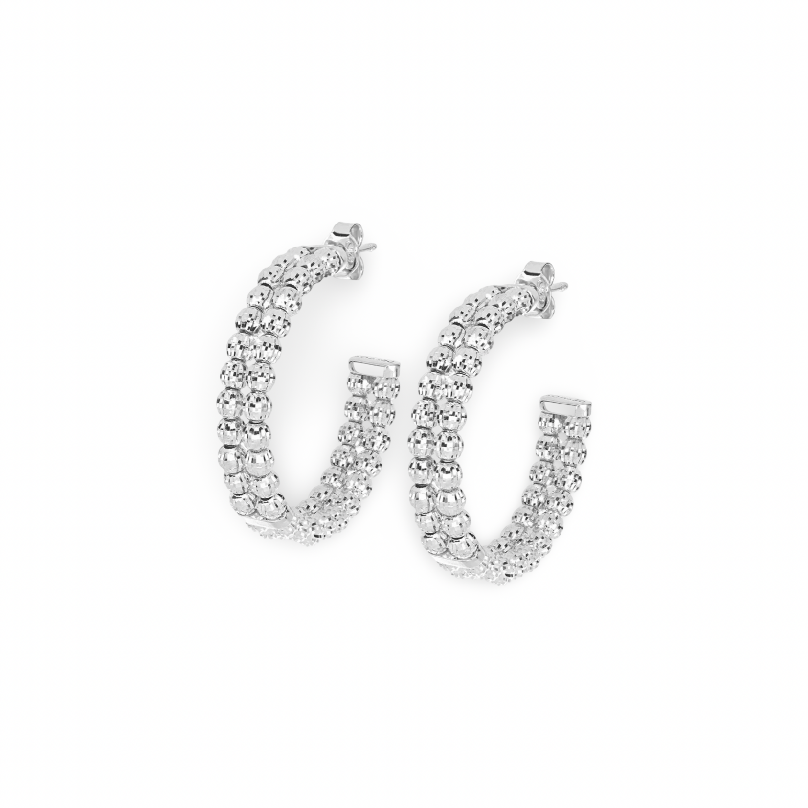 Sterling Silver Double Row Crystal Italia Hoop Earrings