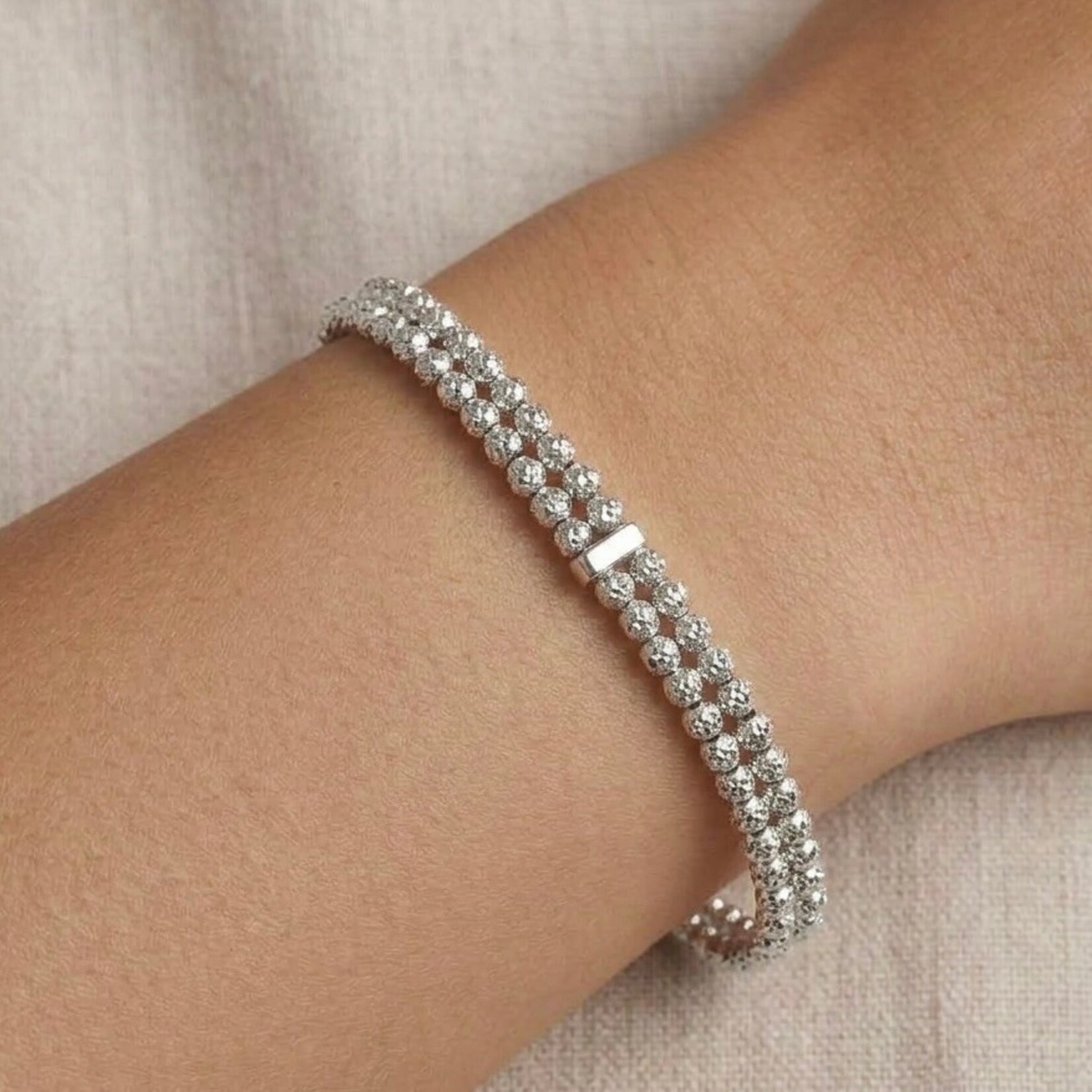 Sterling Silver Crystal Italia Two Row Bracelet