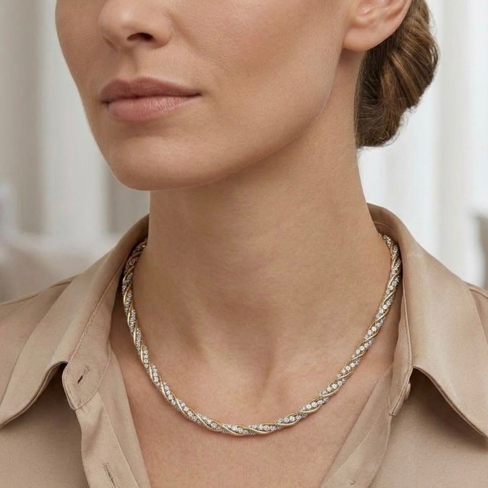 Sterling Silver & 18K Two Tone Overlay Woven Spring Italia Necklace