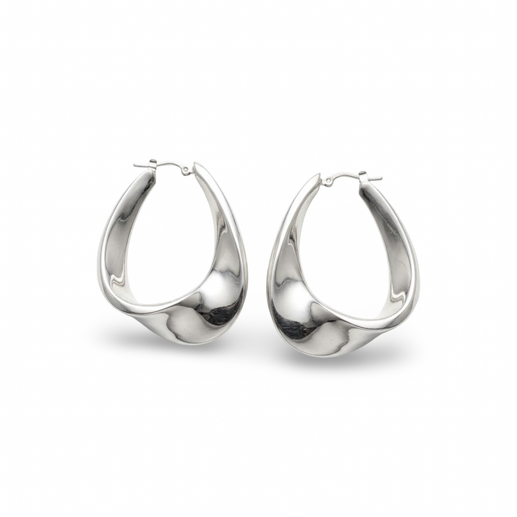 Sterling Silver Polished Extra Large Curved Oval Wave Hoops