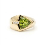 14K Yellow Gold Peridot & Diamond Modern Bezel Ring