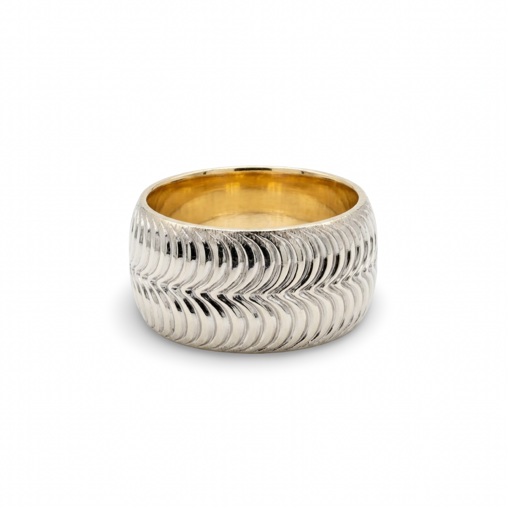 14K Two Tone Gold 10mm Carved Shimmer Band