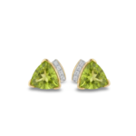 14K Yellow Gold Trilliant Peridot & Diamond Stud Earrings