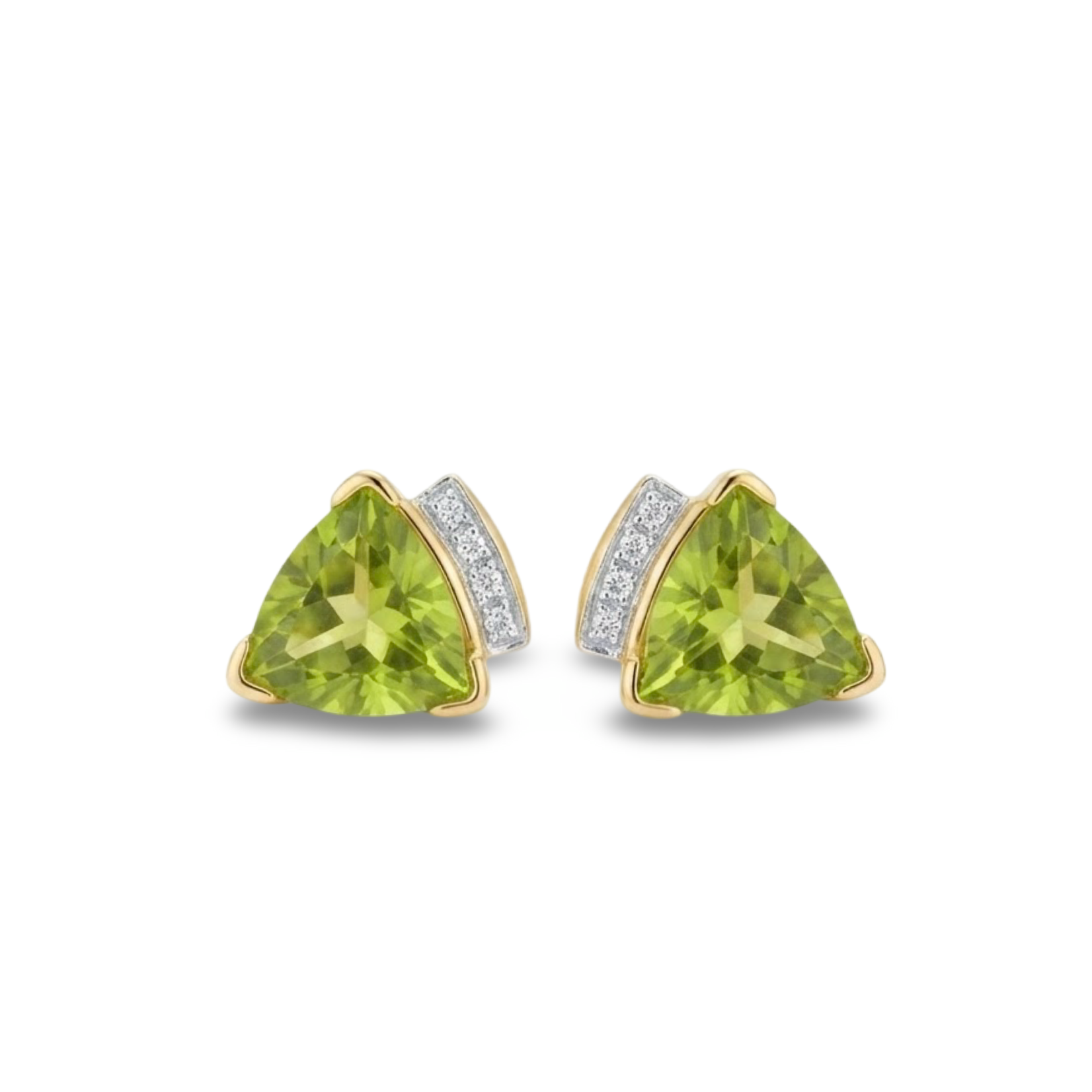 14K Yellow Gold Trilliant Peridot & Diamond Stud Earrings