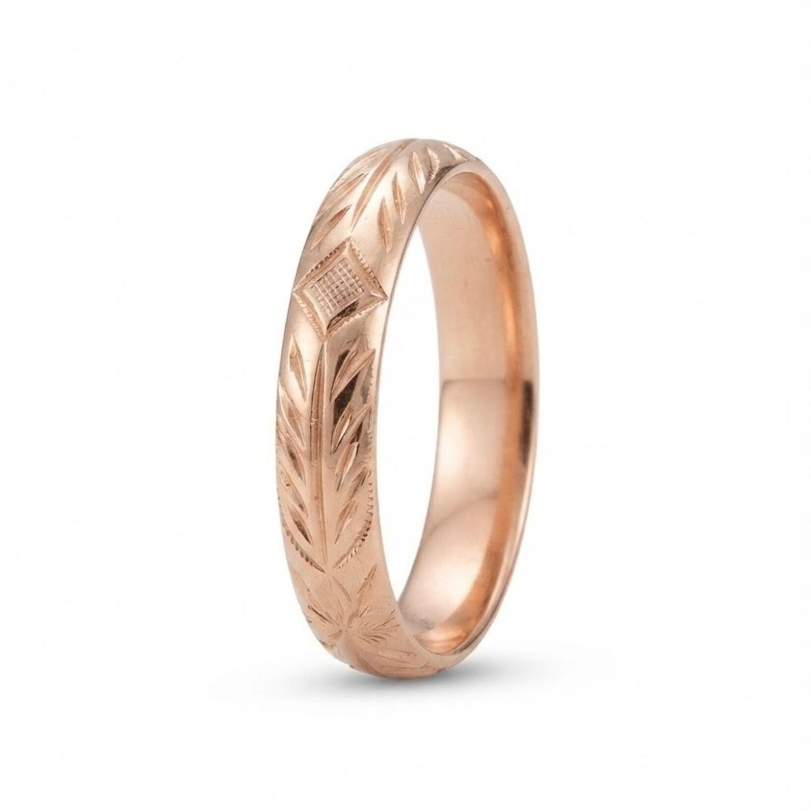 14K Rose Floral Hand Engraved Band