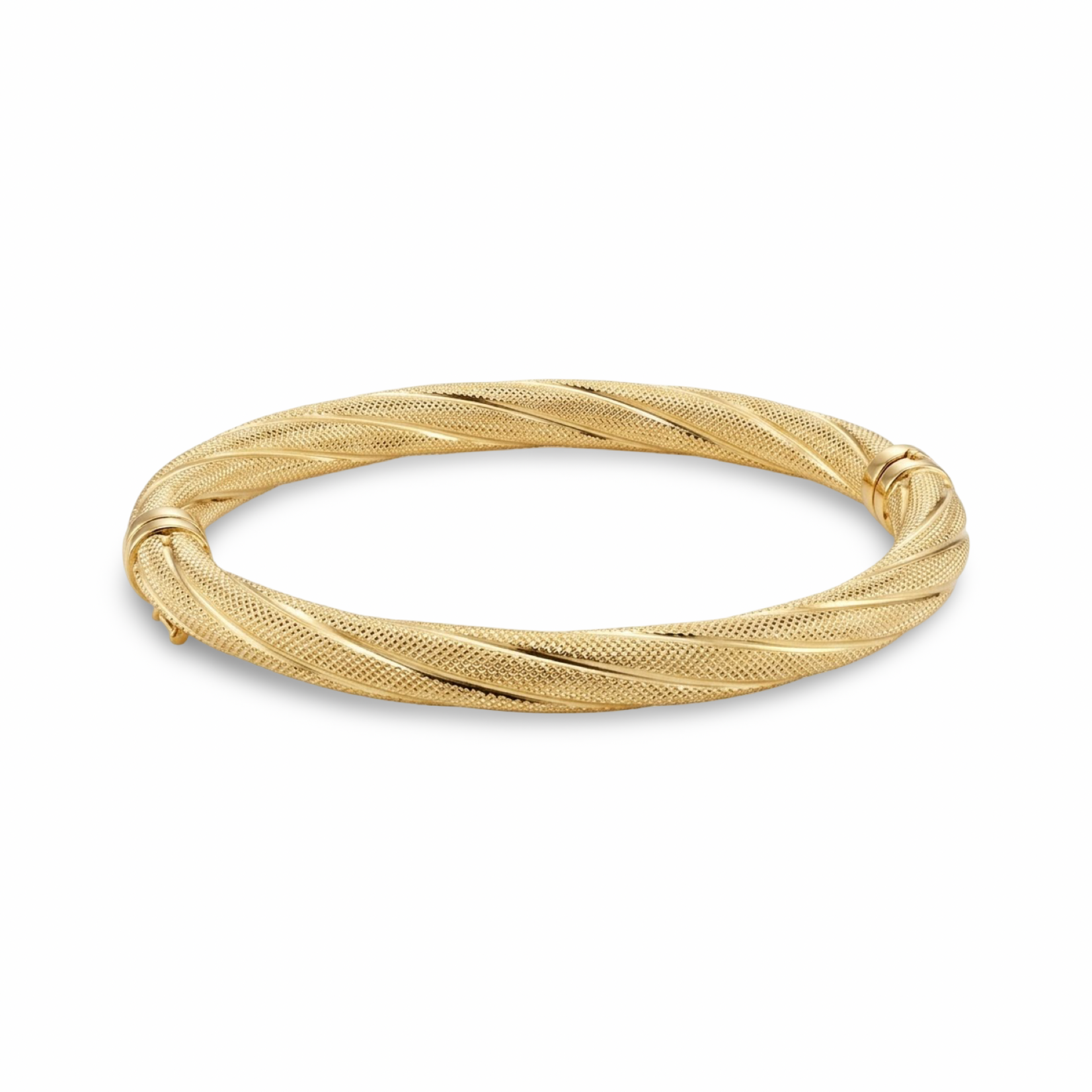 14K Yellow Gold Oval Diamond Cut Cable Bangle Bracelet