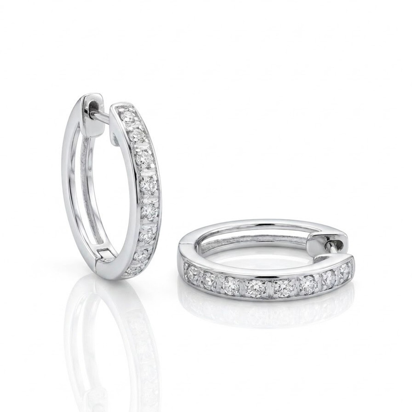 14K White Gold Medium Diamond Hoops