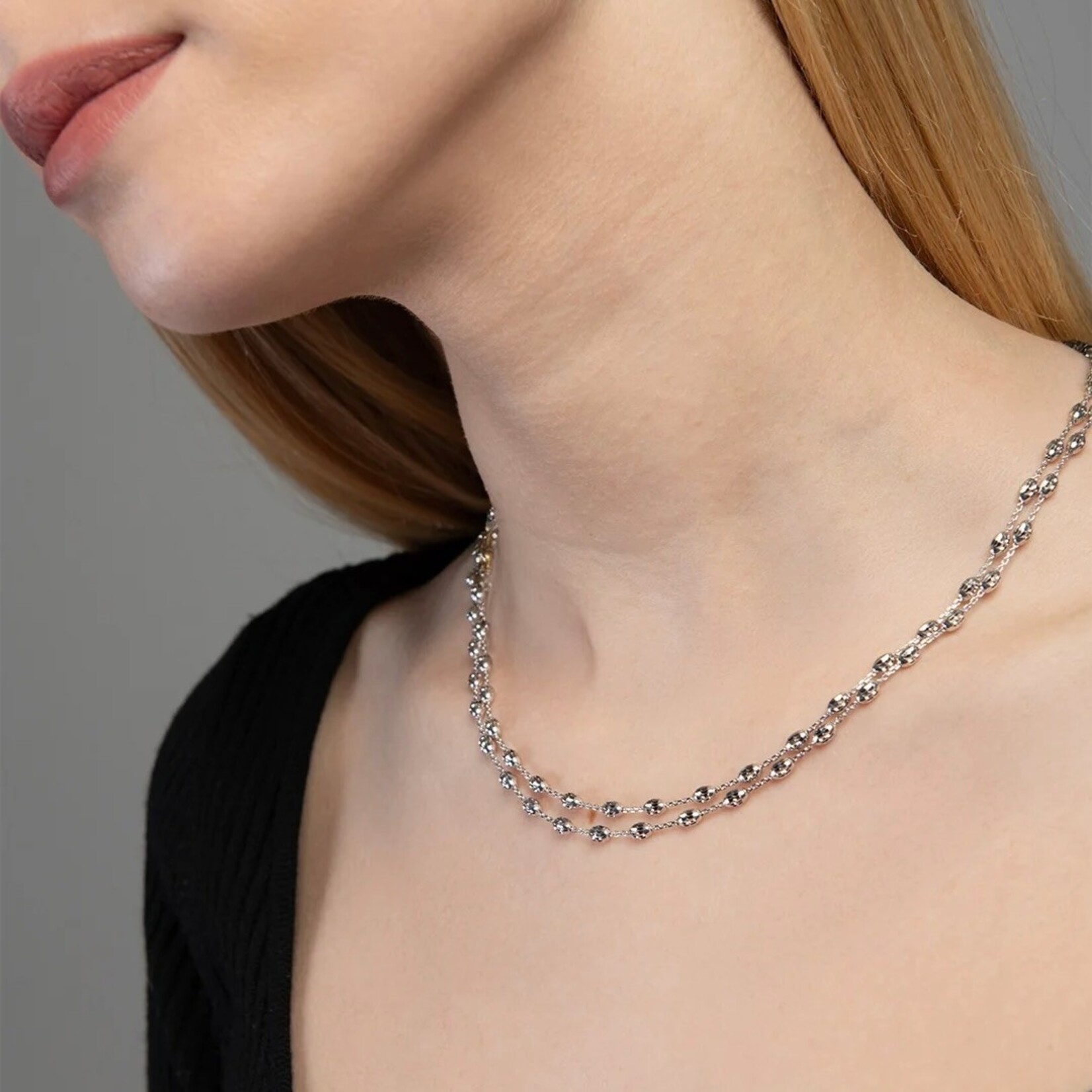 Sterling Silver Oval Moon Station Italia Long Layer Necklace