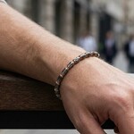 Sterling Silver & 18K Rose Gold Overlay & Gunmetal Barrel Pioneer Link Bracelet