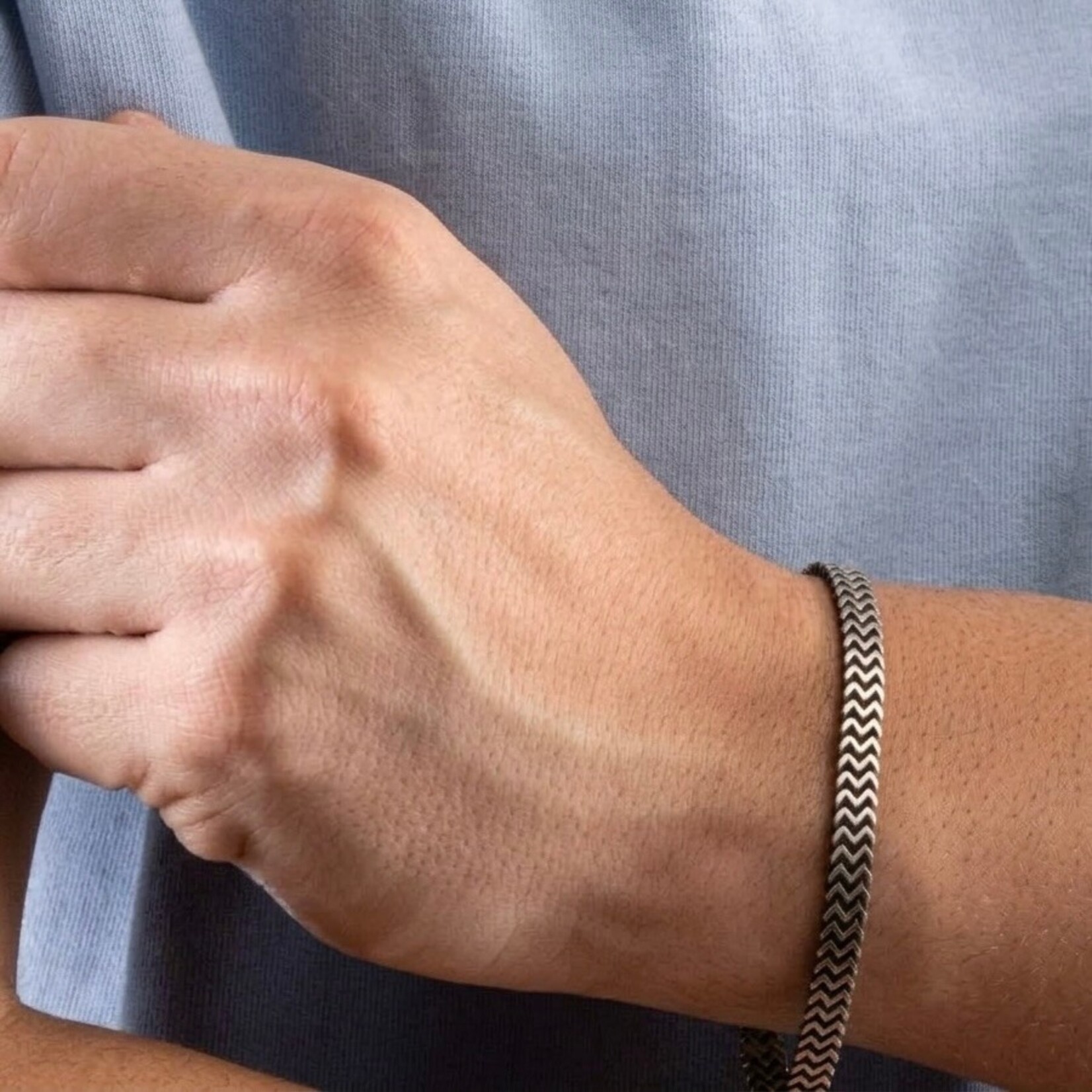 Sterling Silver Oxidized Flat Rail Link Bracelet