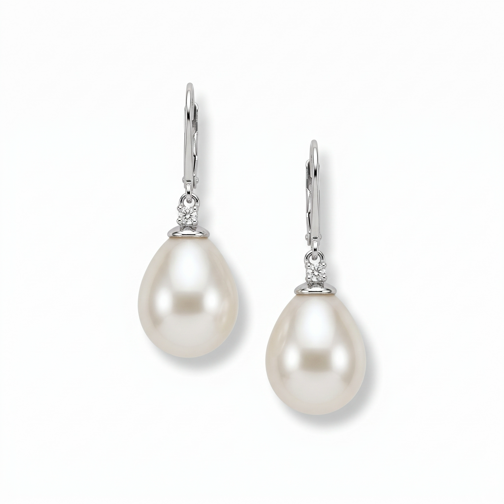 14K White Gold South Sea & Diamond Drop Earrings