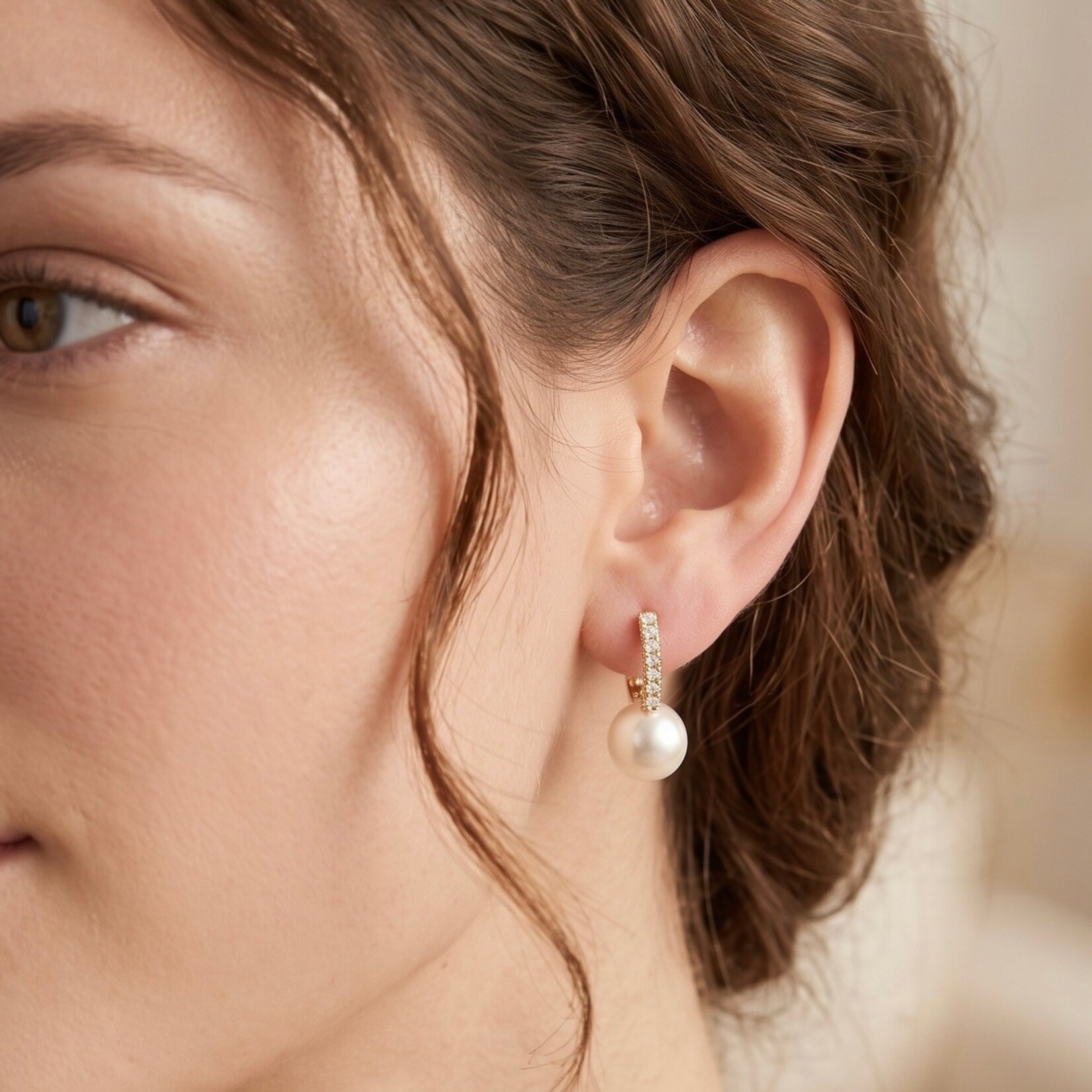 14K Yellow Gold Akoya Pearl & Diamond Drop Earrings