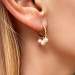 14K Yellow Gold Pearl & Diamond Fringe Drop Hoop Earrings