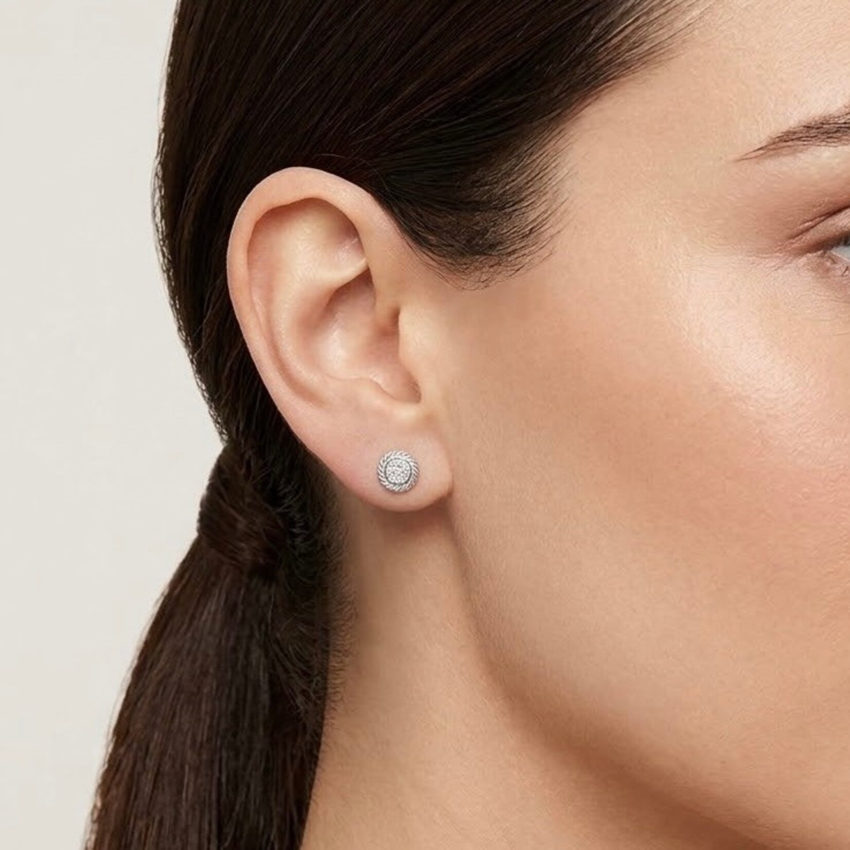 Sterling Silver Stud Pave Diamond Earrings