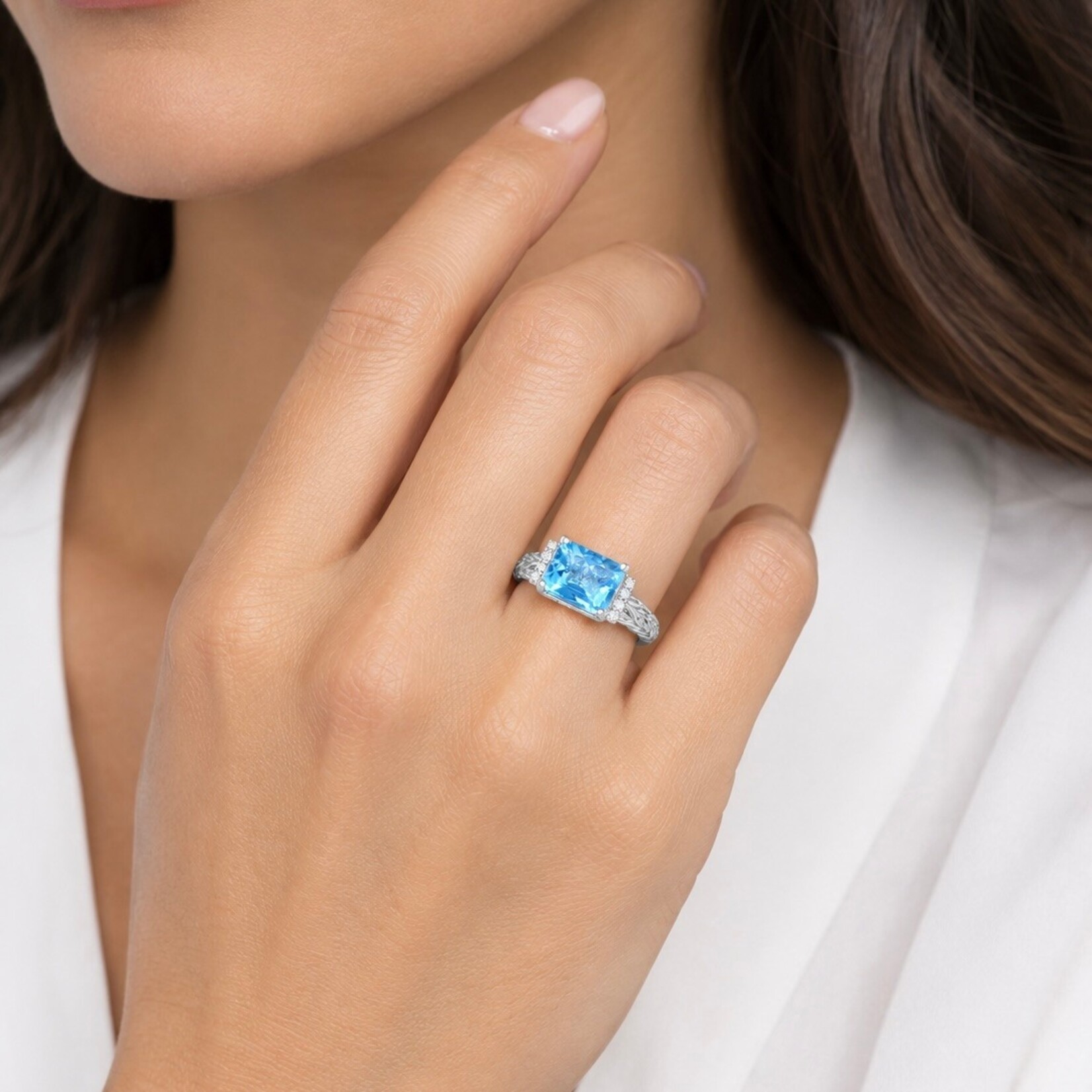 Sterling Silver Swiss Blue Topaz & White Sapphire Ring