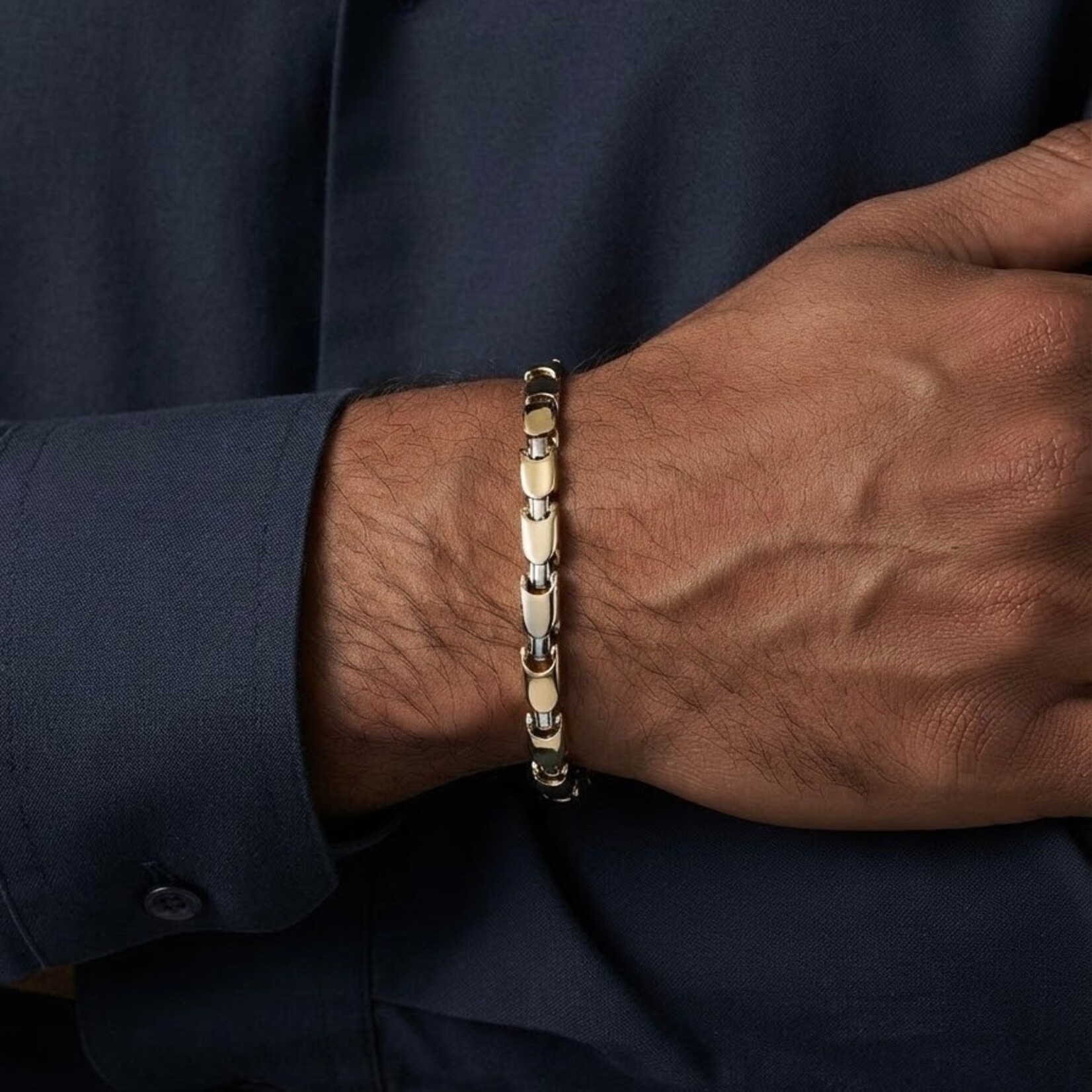 18K Yellow & White Gold Gents Sphere Link Bracelet