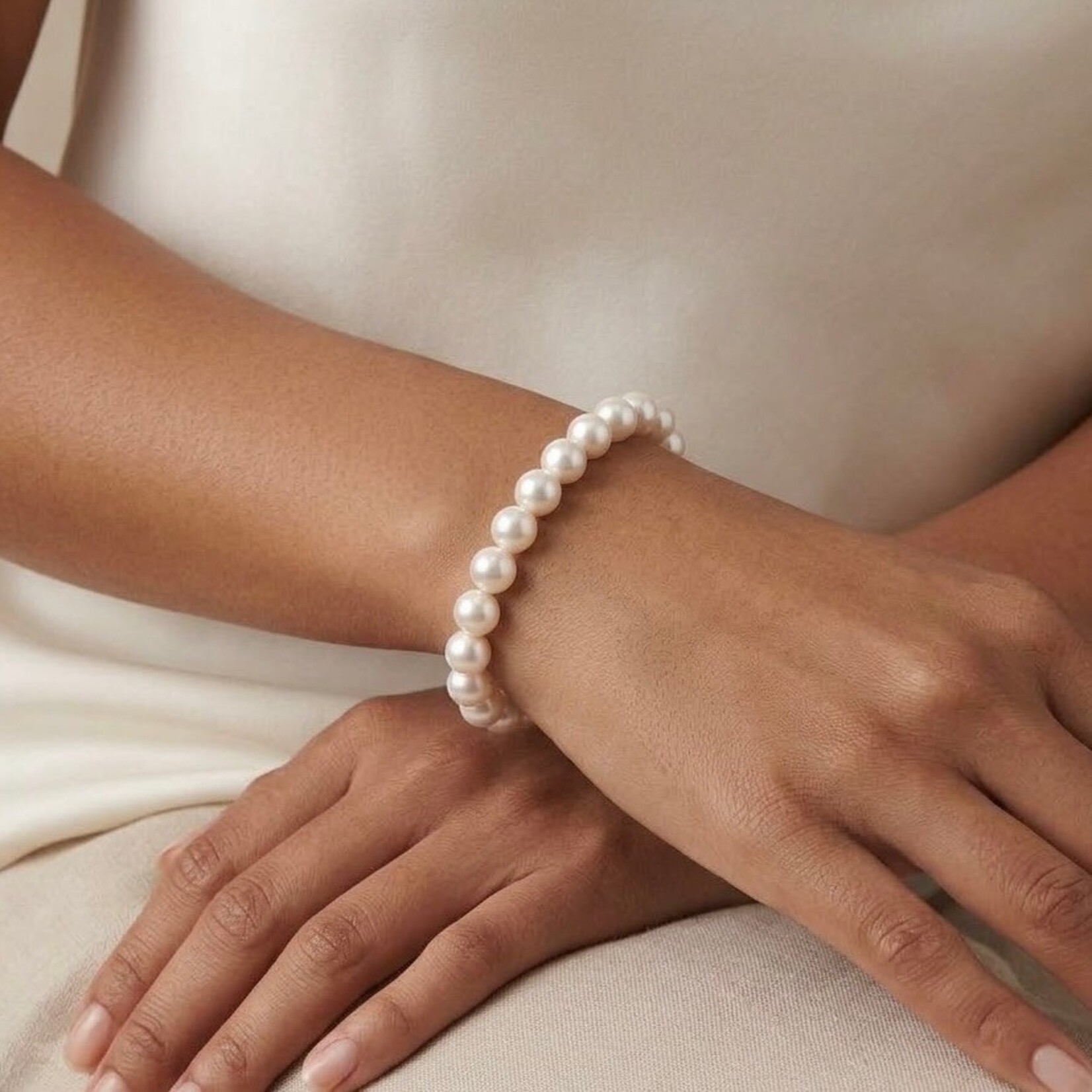 14K White Gold 7.5mm Cultured Akoya Pearl Bracelet