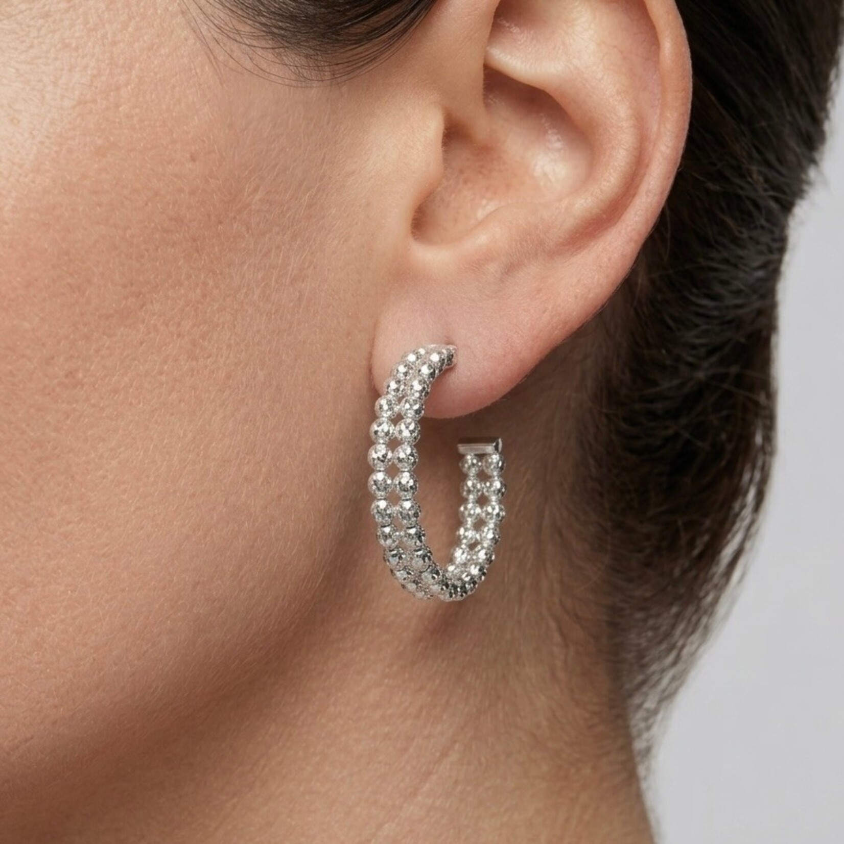 Sterling Silver Double Row Crystal Italia Hoop Earrings