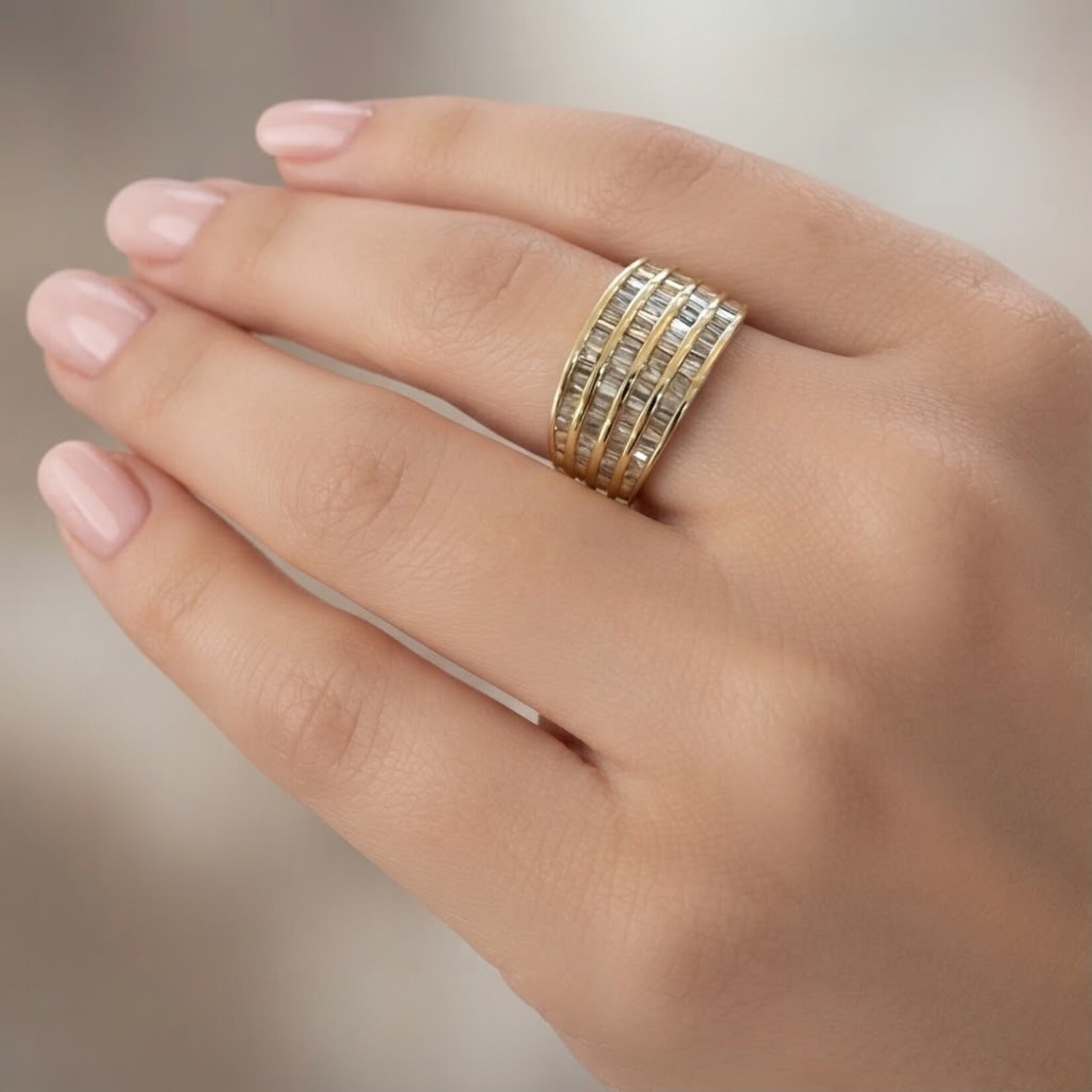 14K Yellow Gold Tapered Baguette 1 3/4 Carat Wide Band