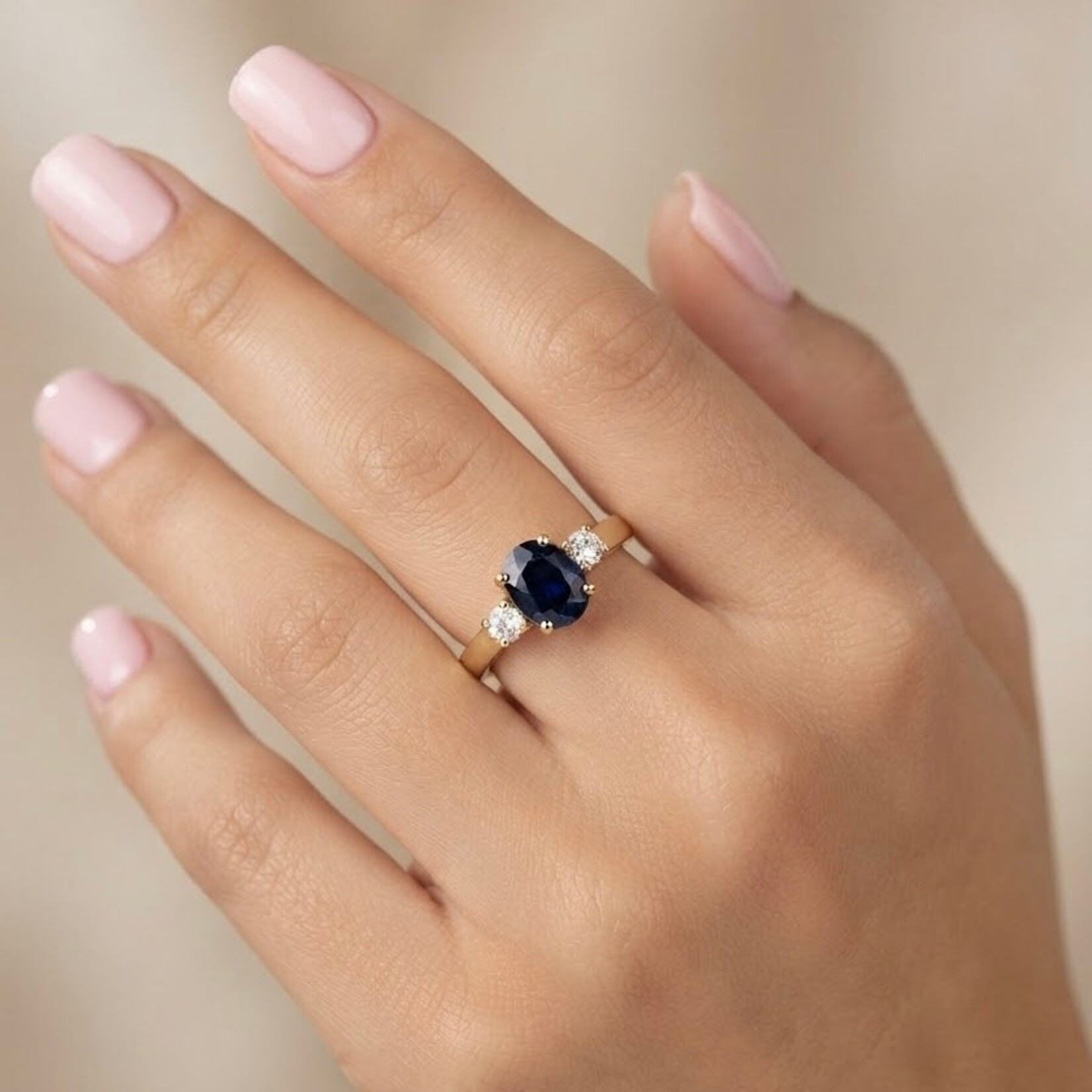 18K Yellow Gold 2 Carat Oval Sapphire & Diamond Ring