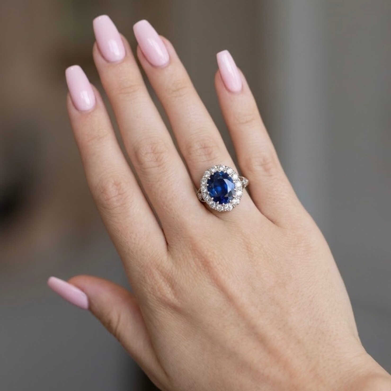 Antique 14K Yellow Gold & Platinum Oval Created Sapphire & Diamond Diana Ring