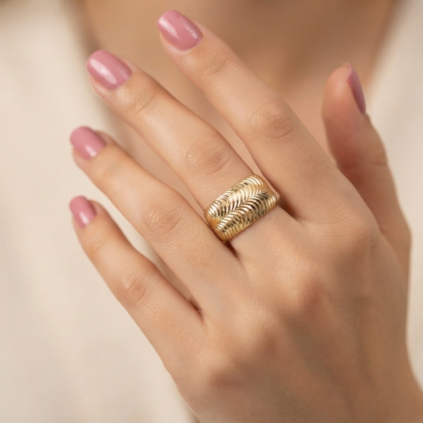 14K Two Tone Gold 10mm Carved Shimmer Band