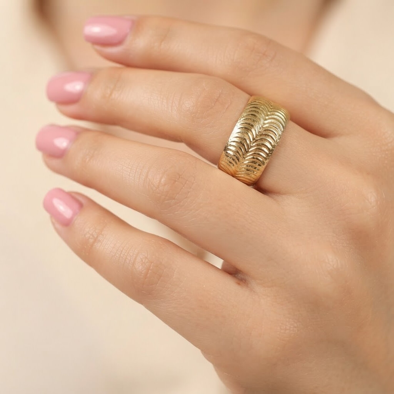 14K Two Tone Gold 10mm Carved Shimmer Band