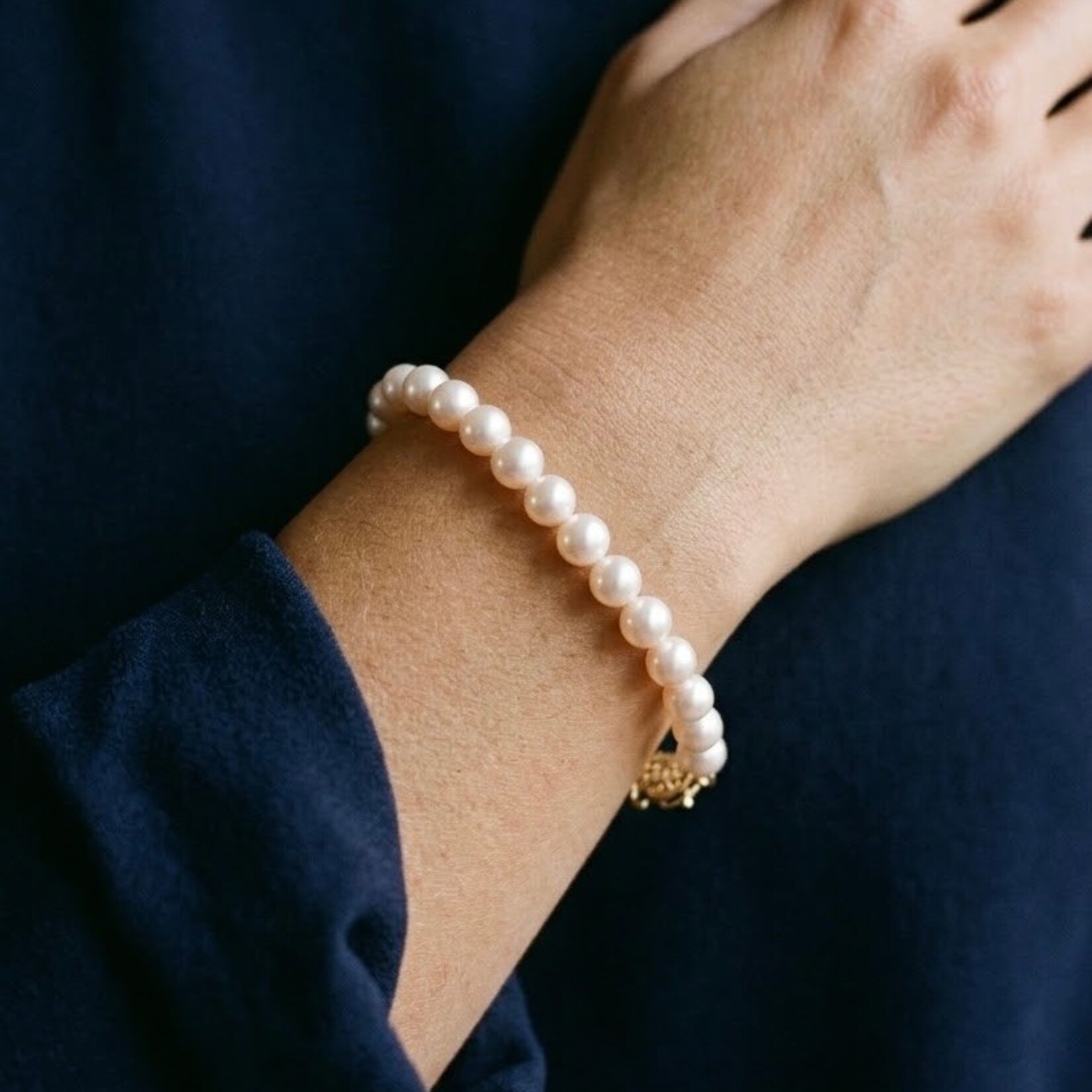14K Yellow Gold 7.5mm Cultured Akoya Pearl Bracelet