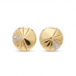 14K Yellow Gold Diamond Deco Pointed Disc Stud Earrings