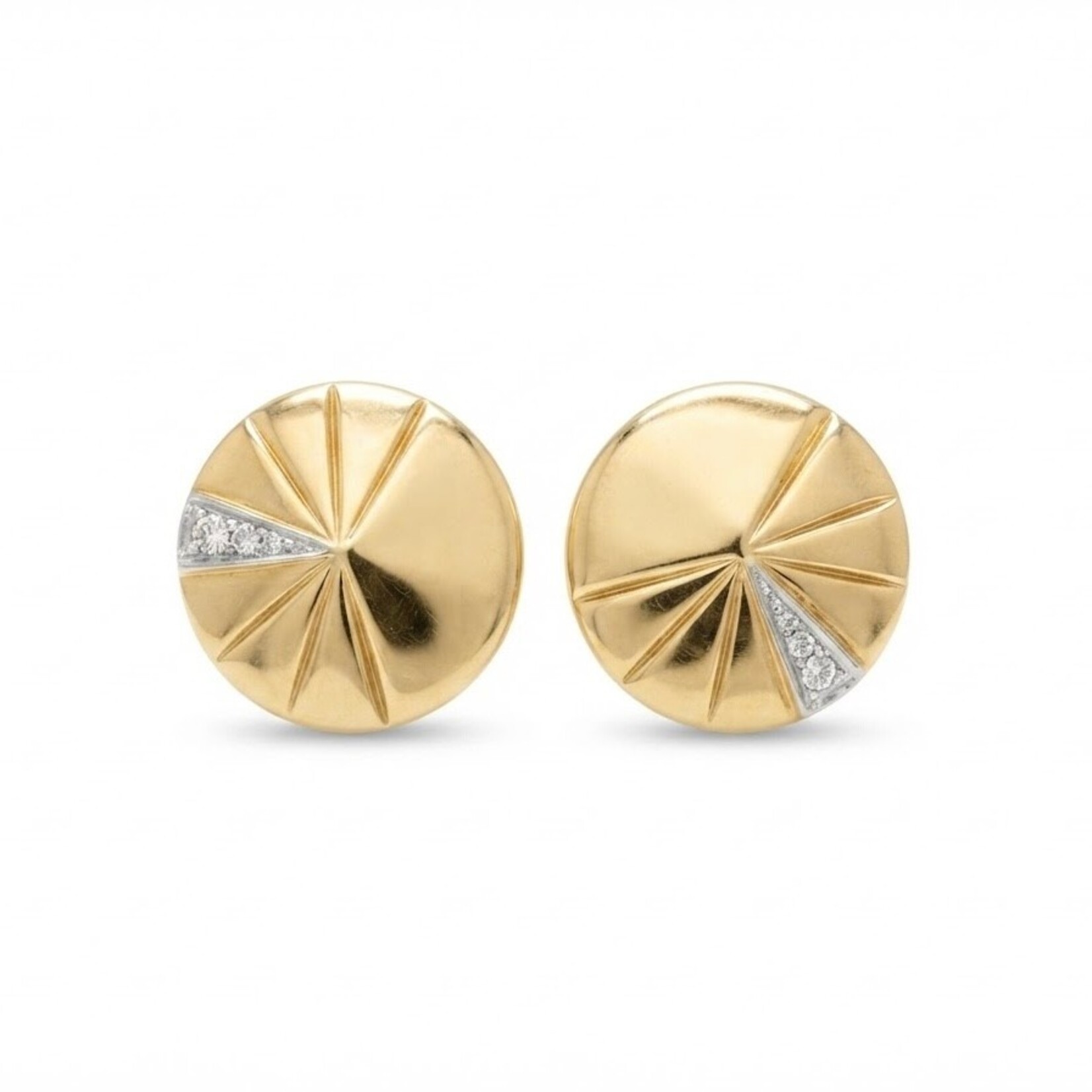 14K Yellow Gold Diamond Deco Pointed Disc Stud Earrings