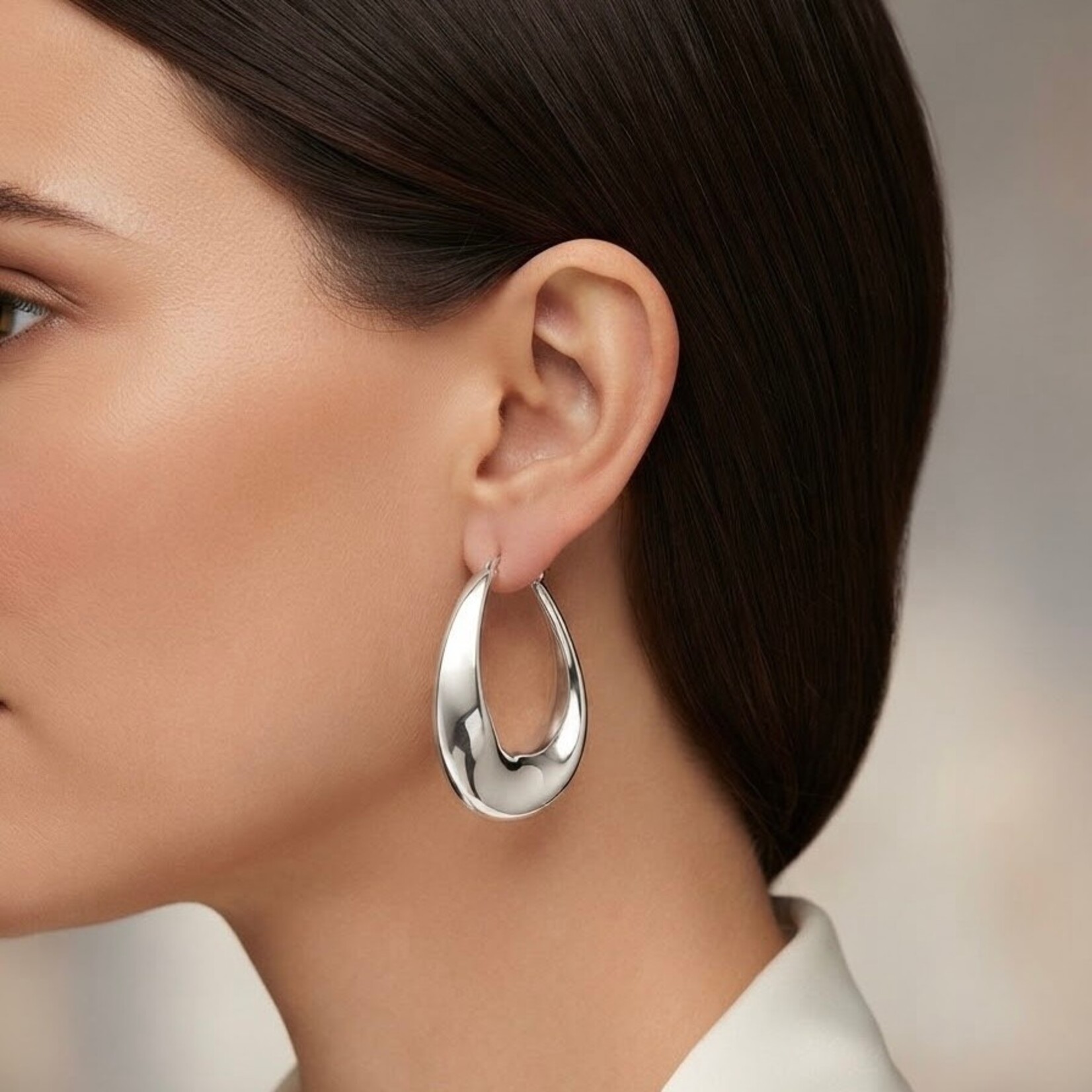 Sterling Silver Polished Extra Large Curved Oval Wave Hoops