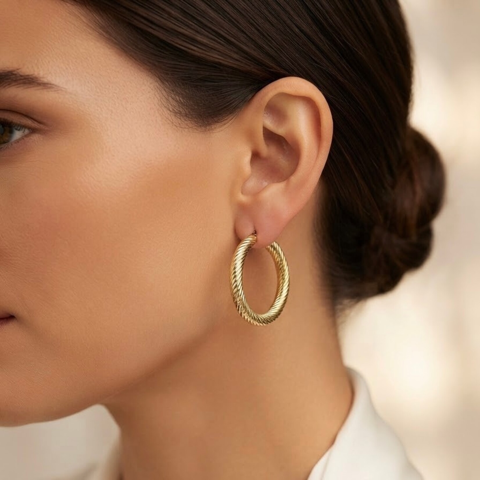 14K Yellow Gold Large Cable Twist Hoop Earrings