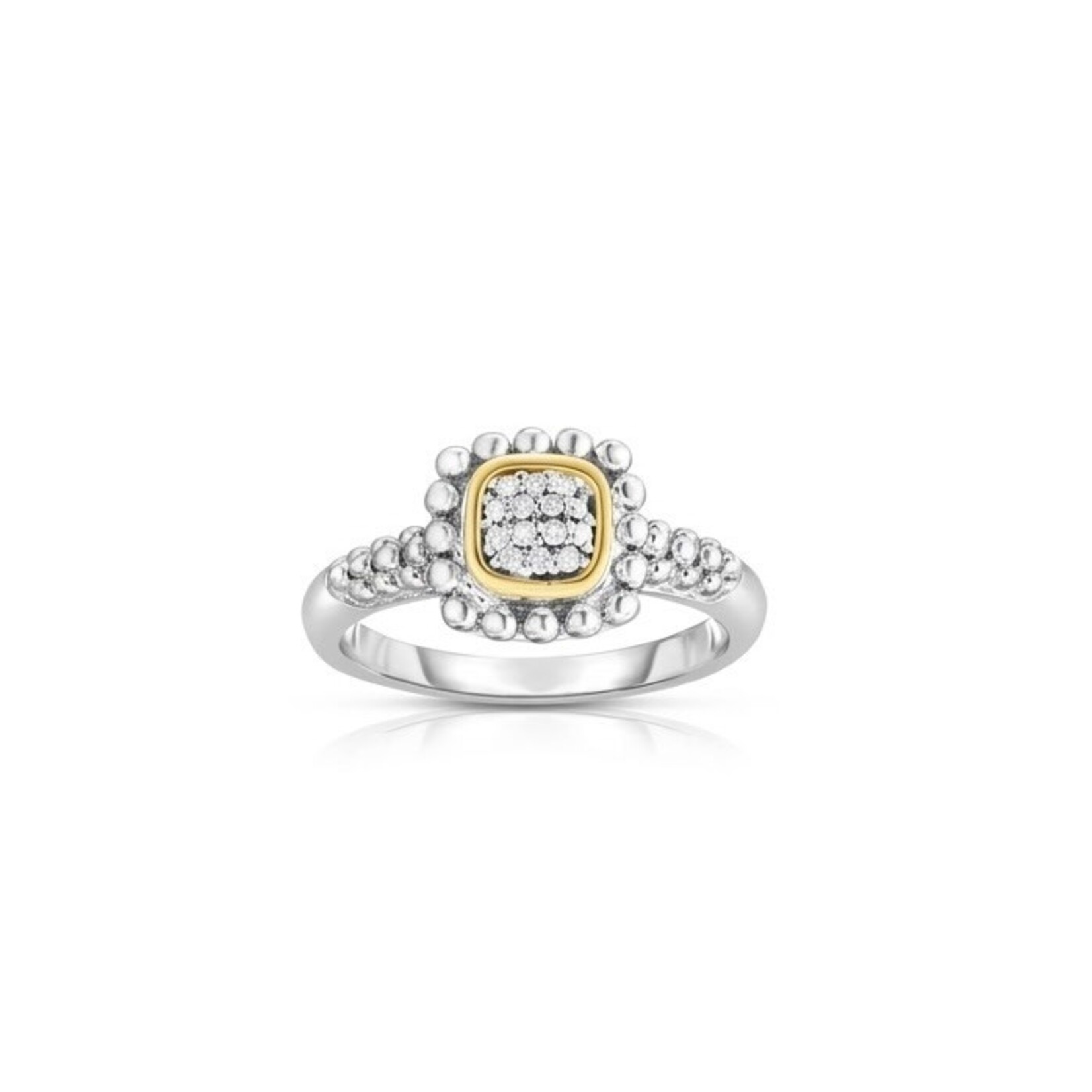 Sterling Silver 18KY Gold Diamond 0.07ctw Cushion Cluster Ring