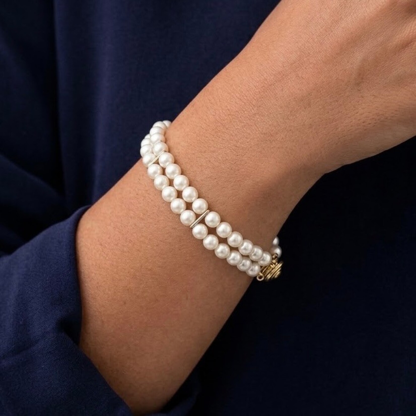 14K Yellow Gold Double Strand Akoya Pearl Bracelet