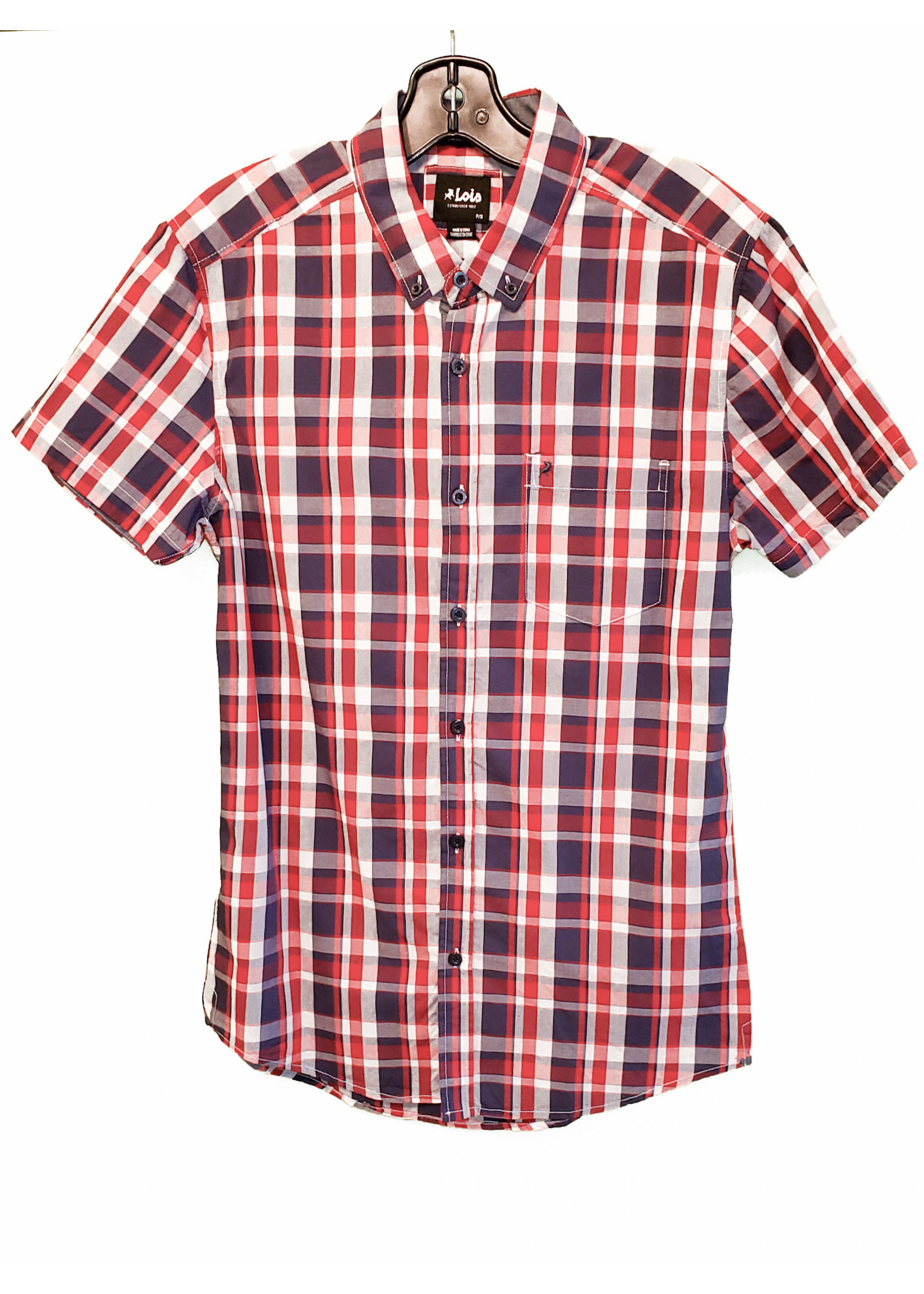 Lois 14017 s/s button plaid shirt with front pocket