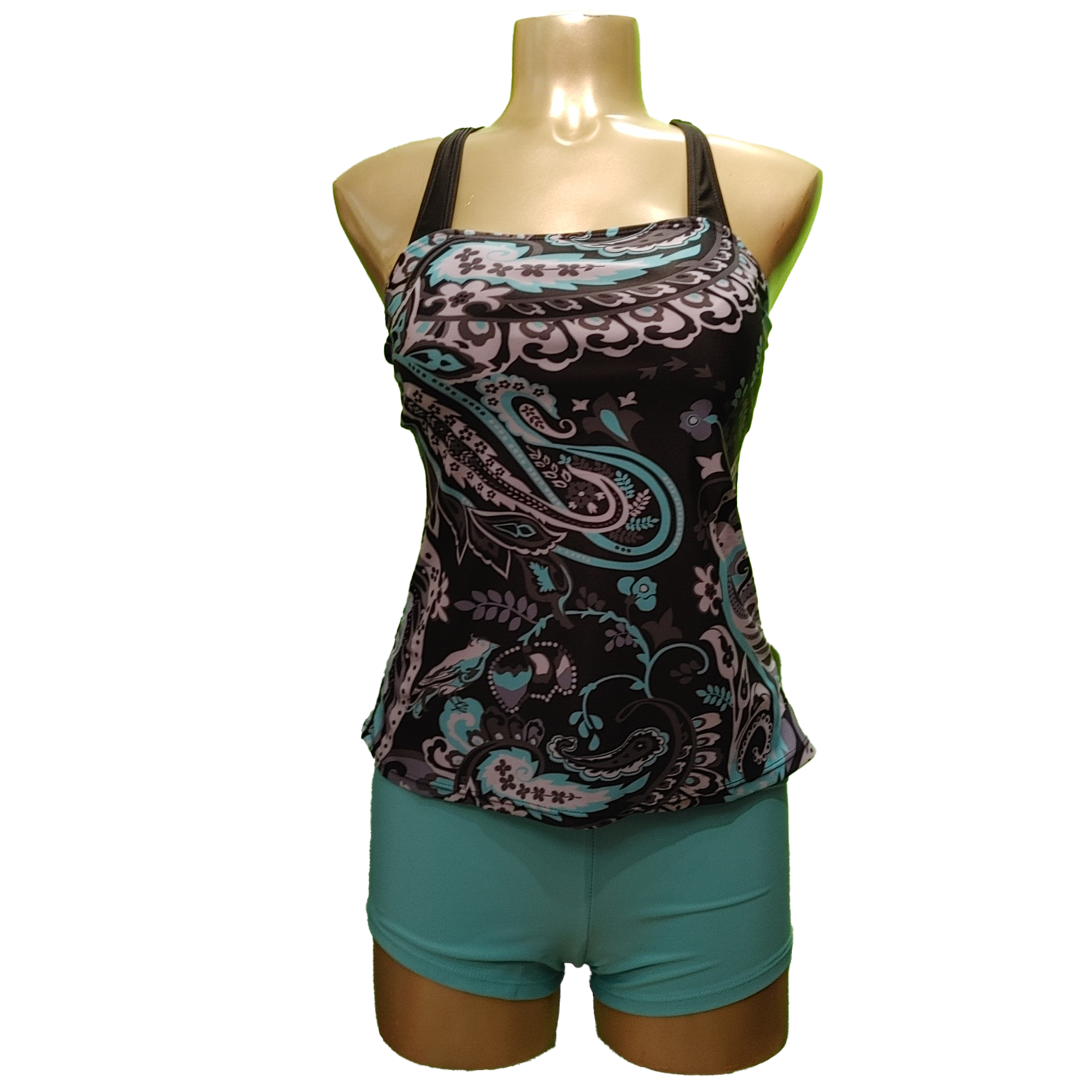 5821 tankini paisley print bra style top w/solid boy short Ekim