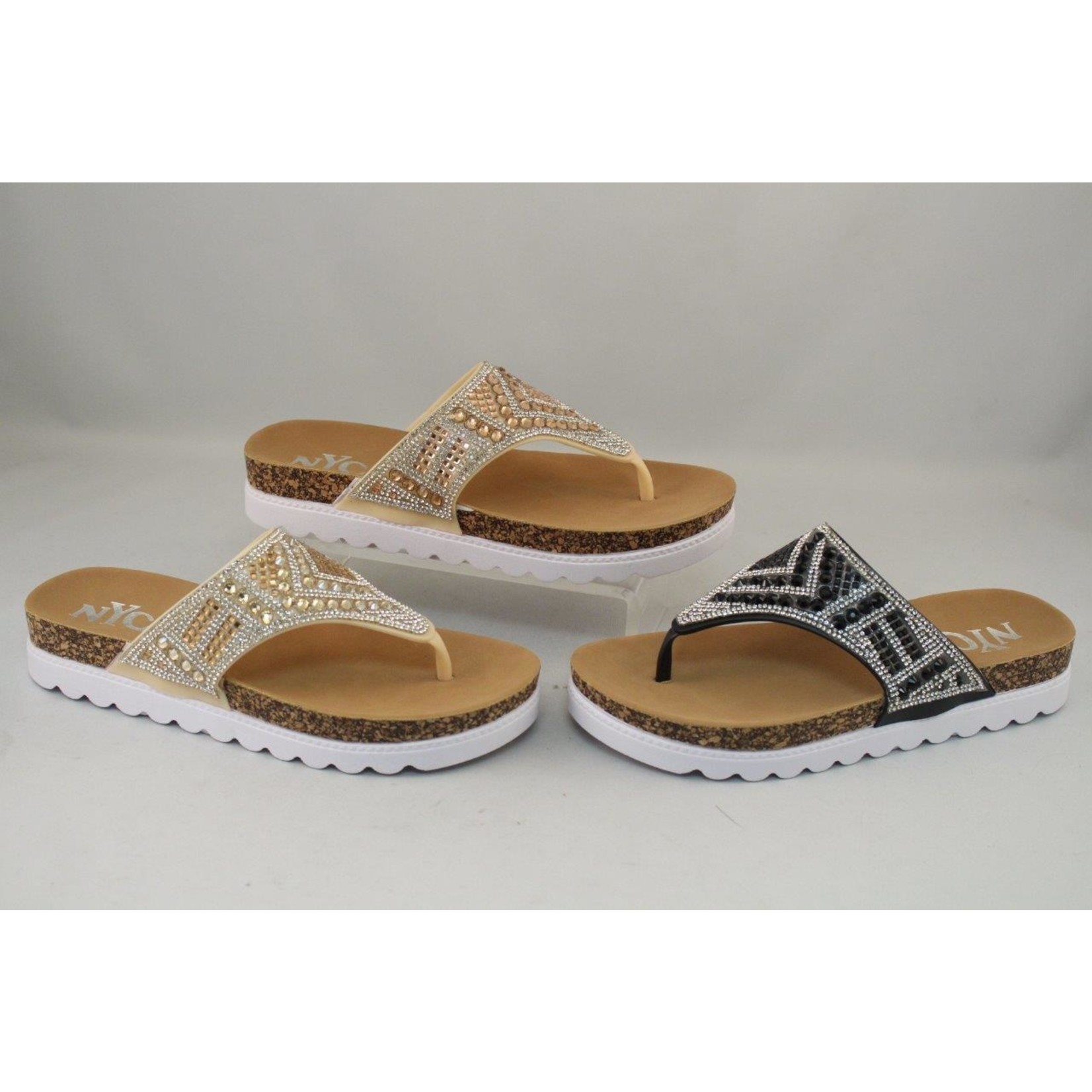 Rhinestone thong sandal, Only available in Black and Gold