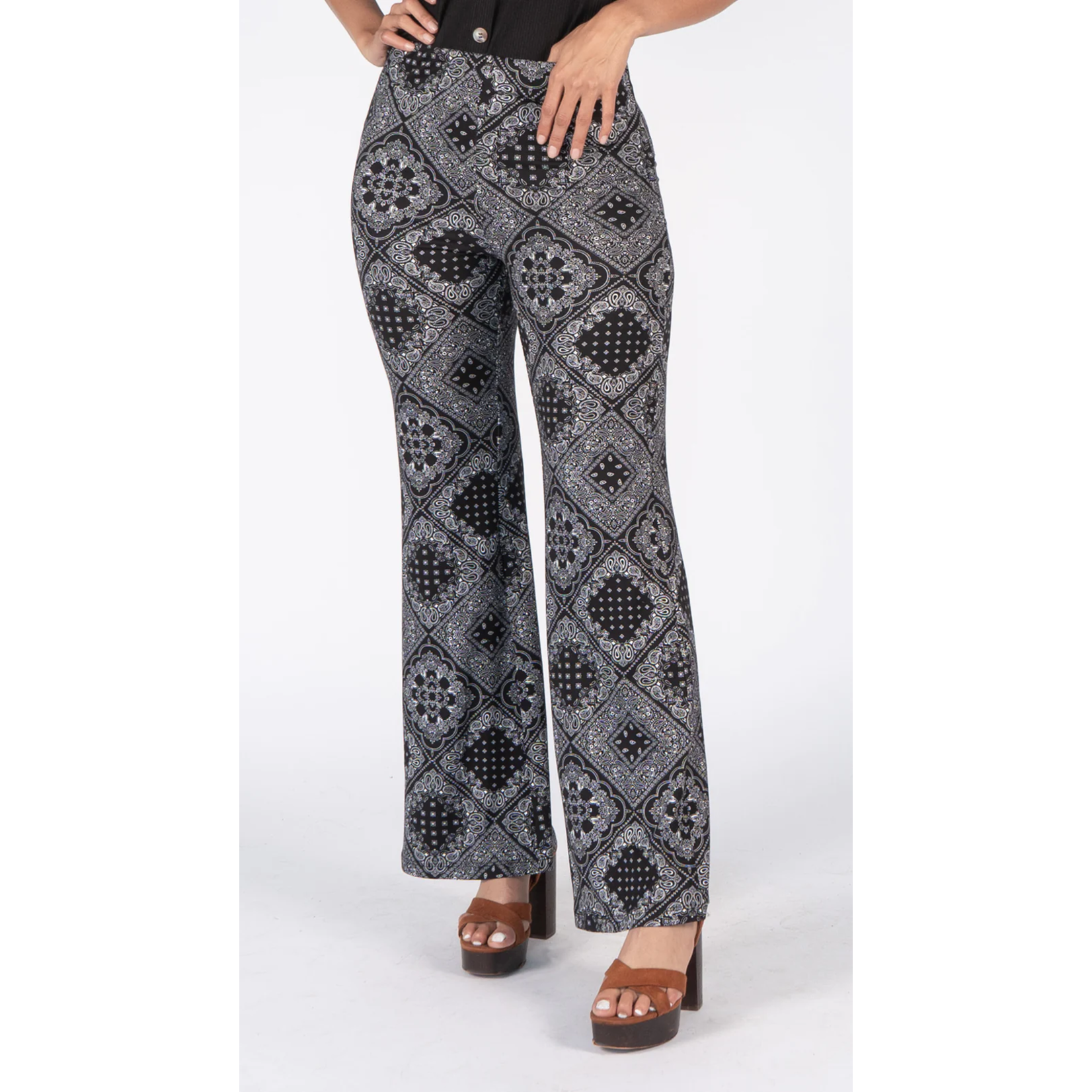 Isca Isca bell bottom print pant with elastic waist