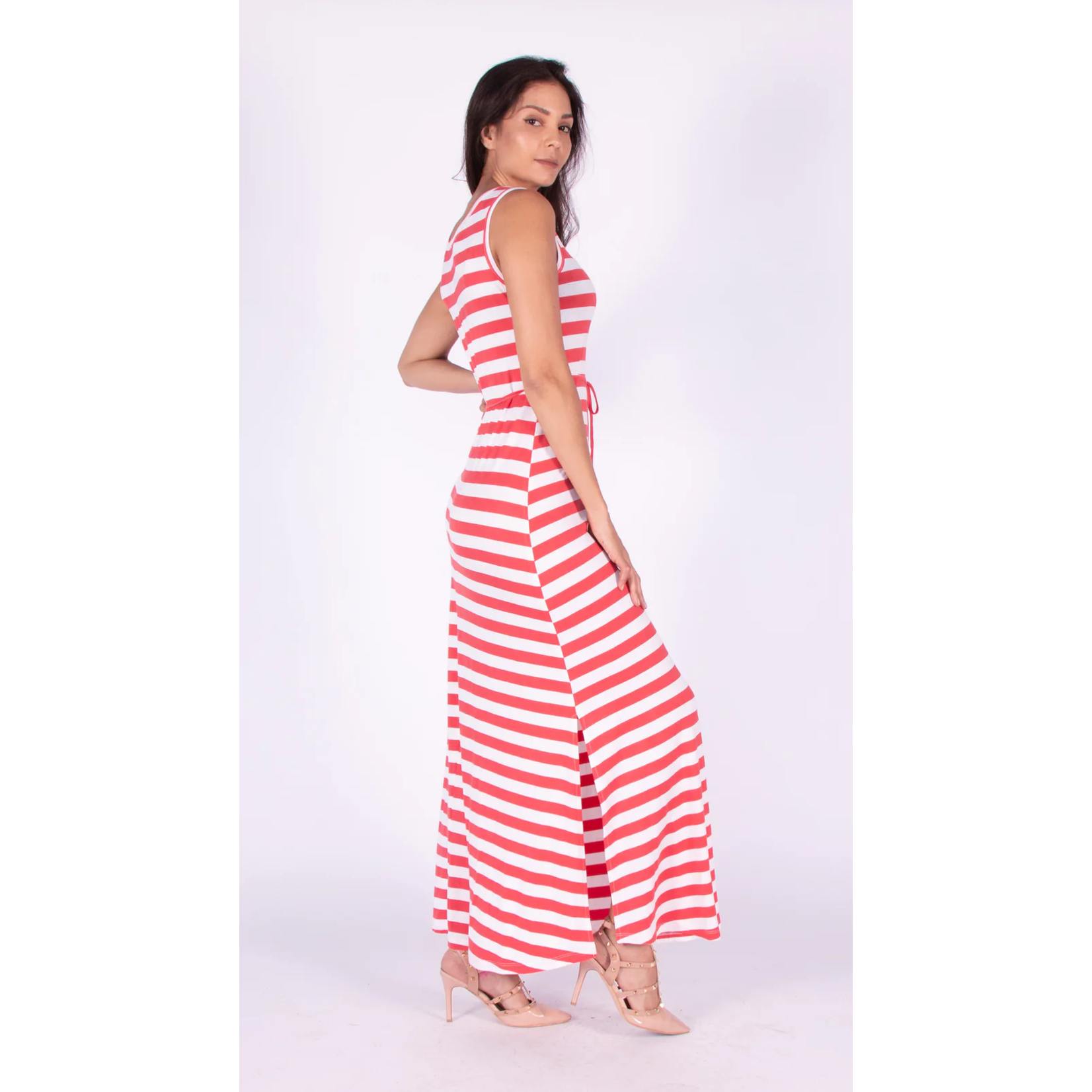 Isca Isca sleeveless striped v-neck maxi dress with side slits