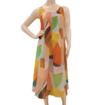 Sleeveless print dress with sheer overlay
