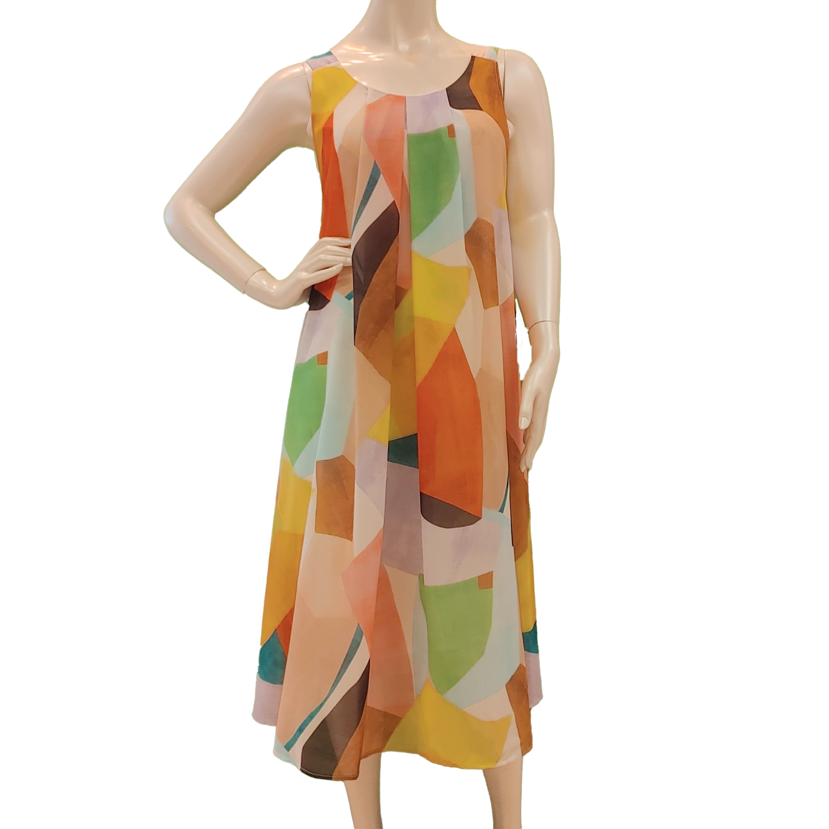 Artex sleeveless print dress with sheer overlay