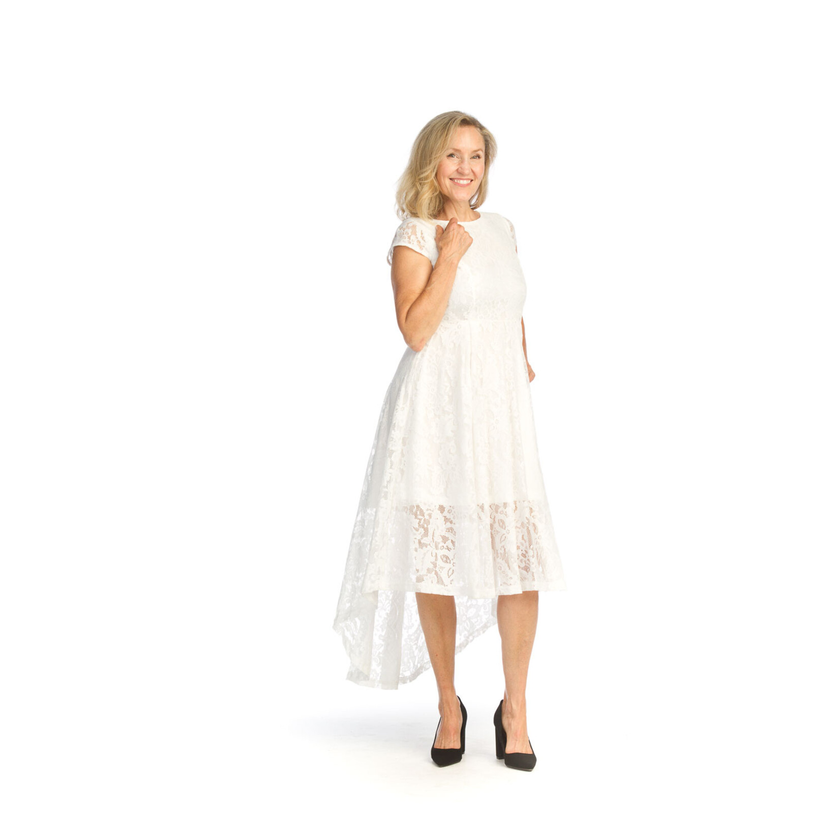 Papillon Papillon cap sleeve lined dress with lace overlay