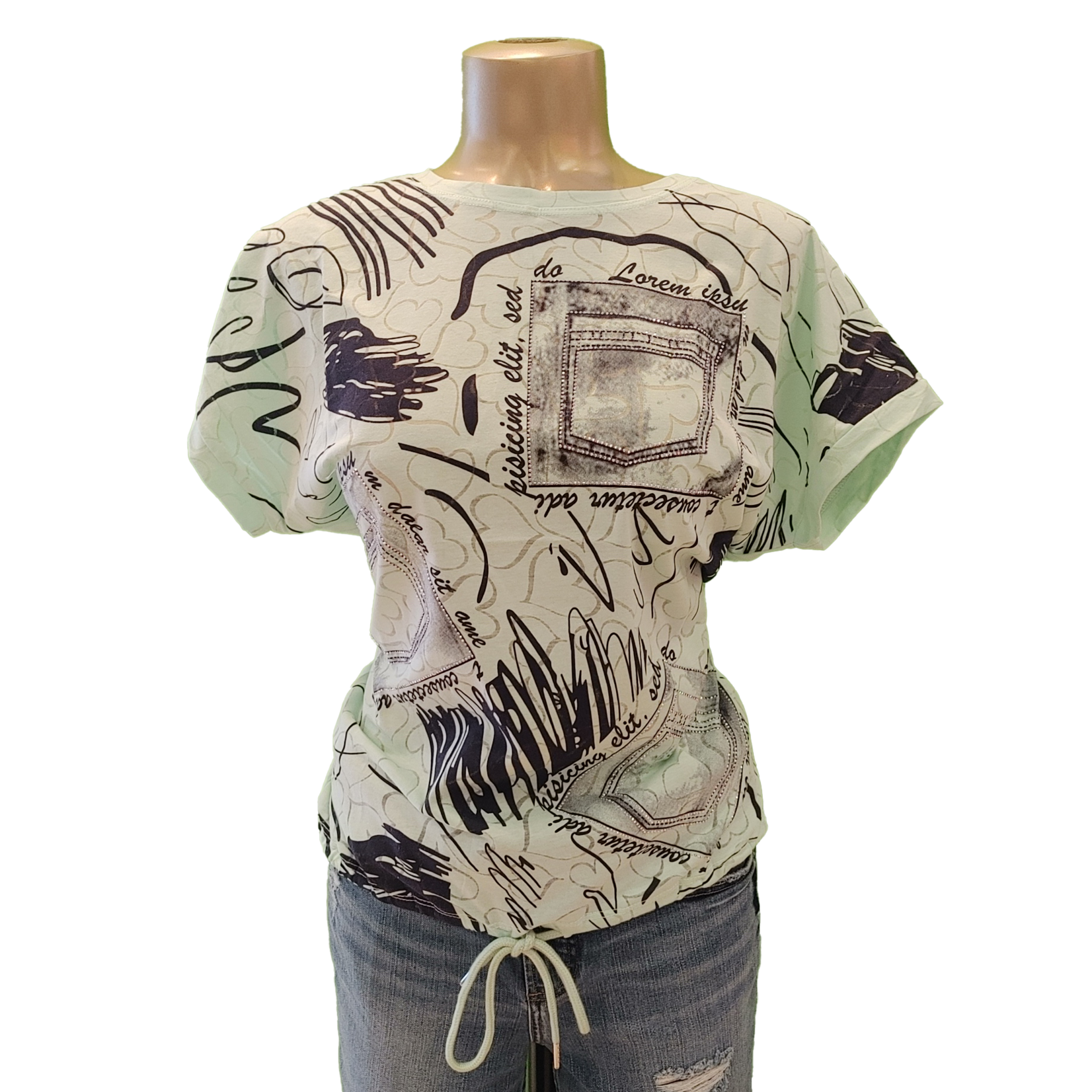 Short sleeve print top with tie bottom