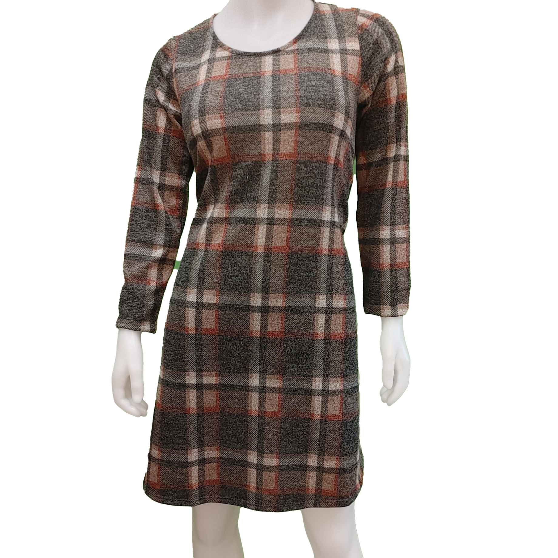 SD 15418-U brushed plaid Aline sweater dress - Ekim Fashion