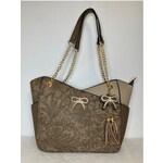 Temptation 2 tone large tote with  bow on front and extra strap for crossbody