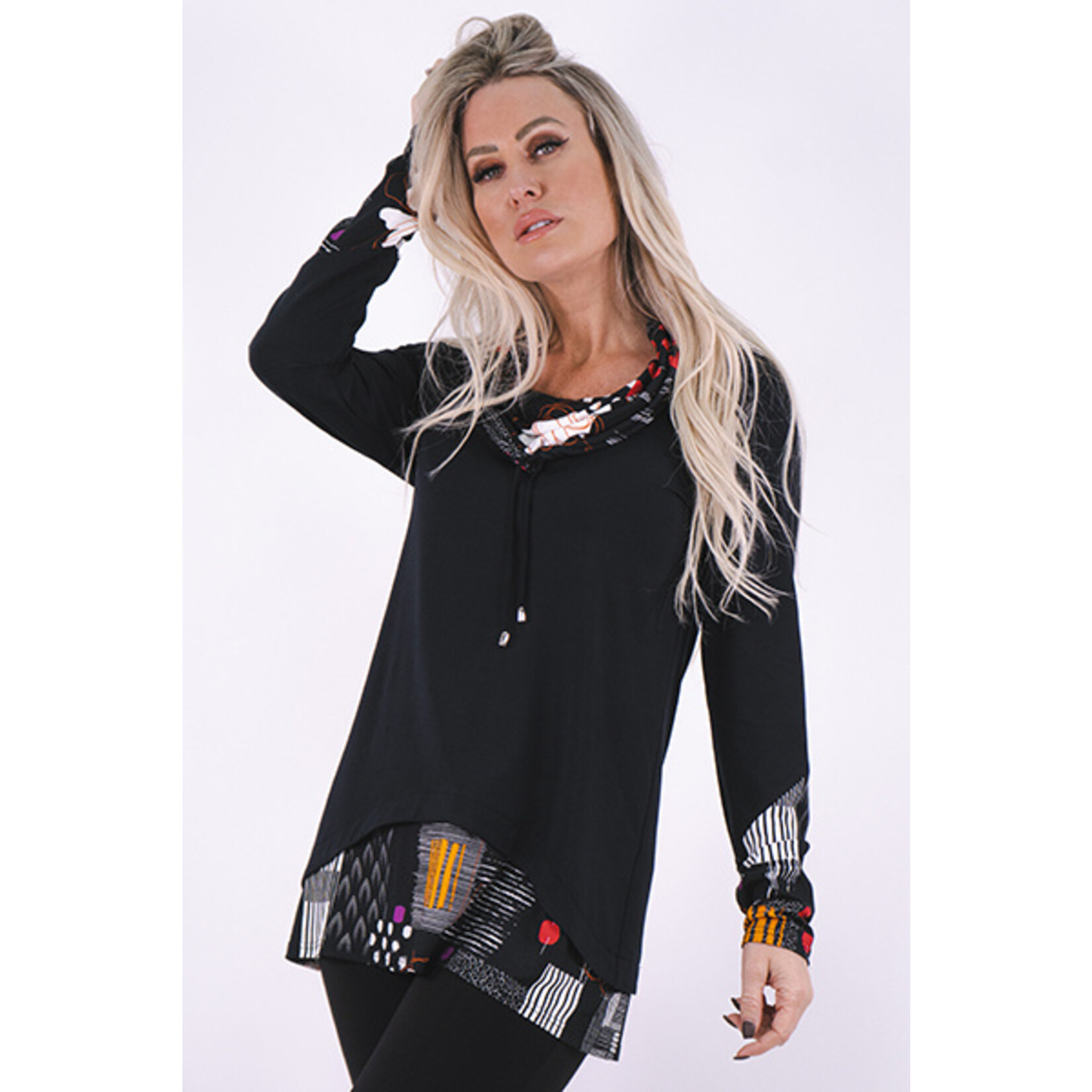 Michael Tyler Michael Tyler ladies long sleeve cowl neck with tie print top, tops, tunic, shirt, shirts