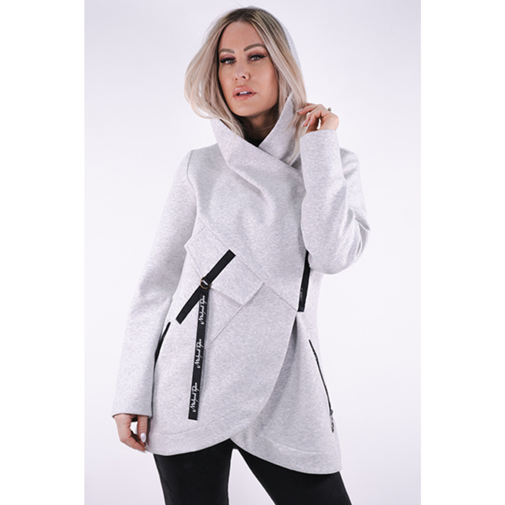 23F5503 l s angled zip coat w hood Ekim Fashion Clothing